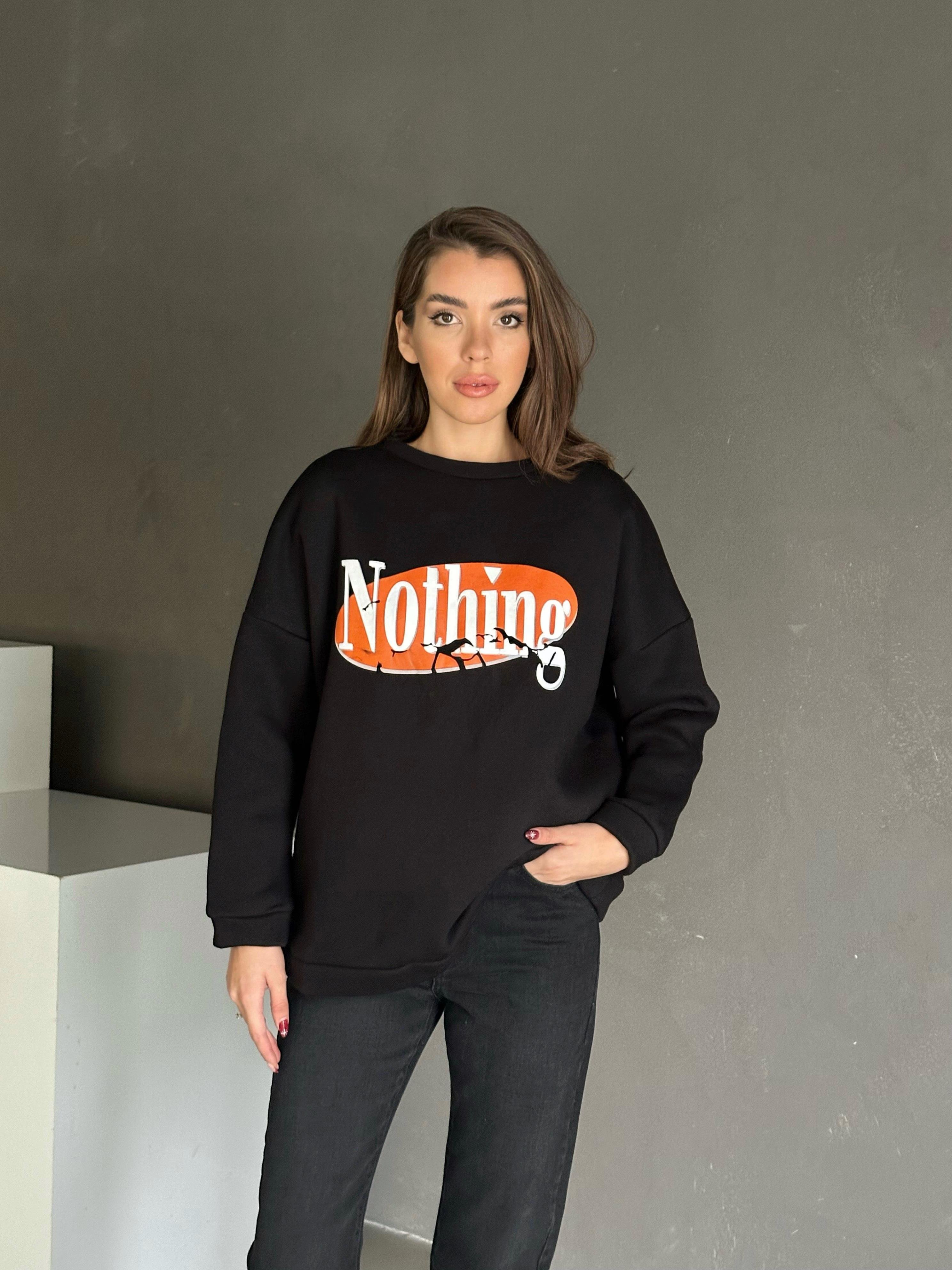 Nothing Baskı 3 İplik Şardonlu Sweatshirt Siyah