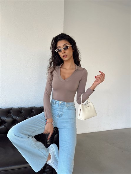 Polo Yaka Sandy Bodysuit Vizon