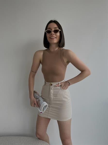 Halter Yaka Fitilli Crop Vizon