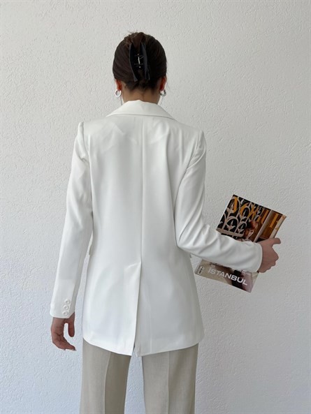 Slim Fit Tek Düğme Blazer Ceket Ekru