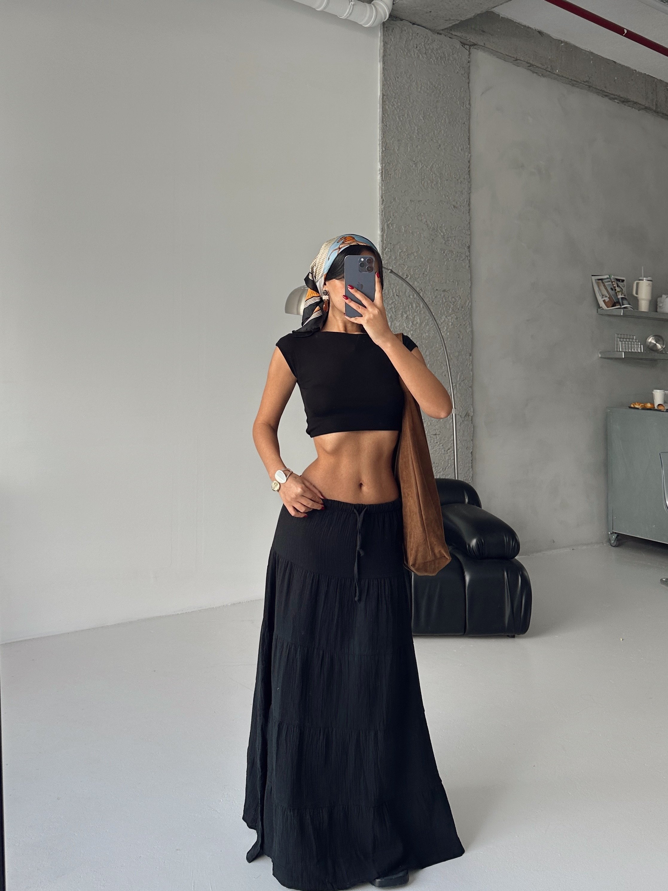 Keten Maxi Etek  - Siyah