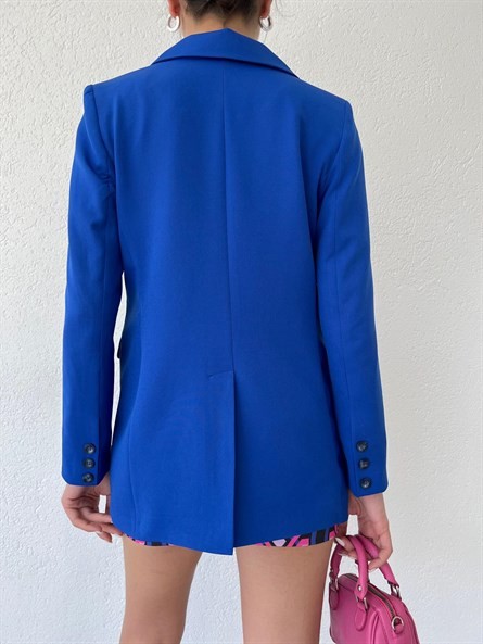 Slim Fit Tek Düğme Blazer Ceket Saks Mavi