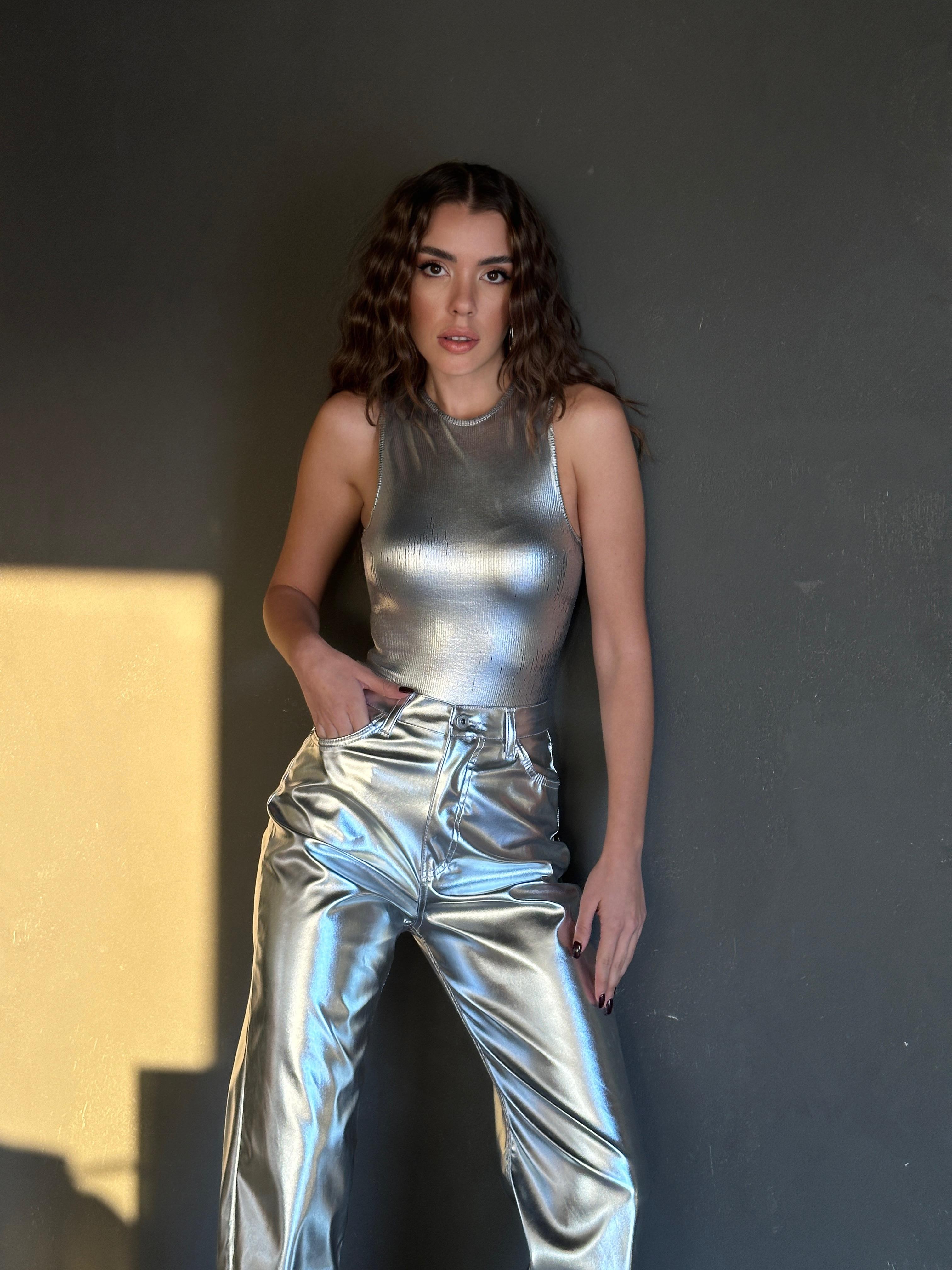 Shine Silver Bodysuit Gri