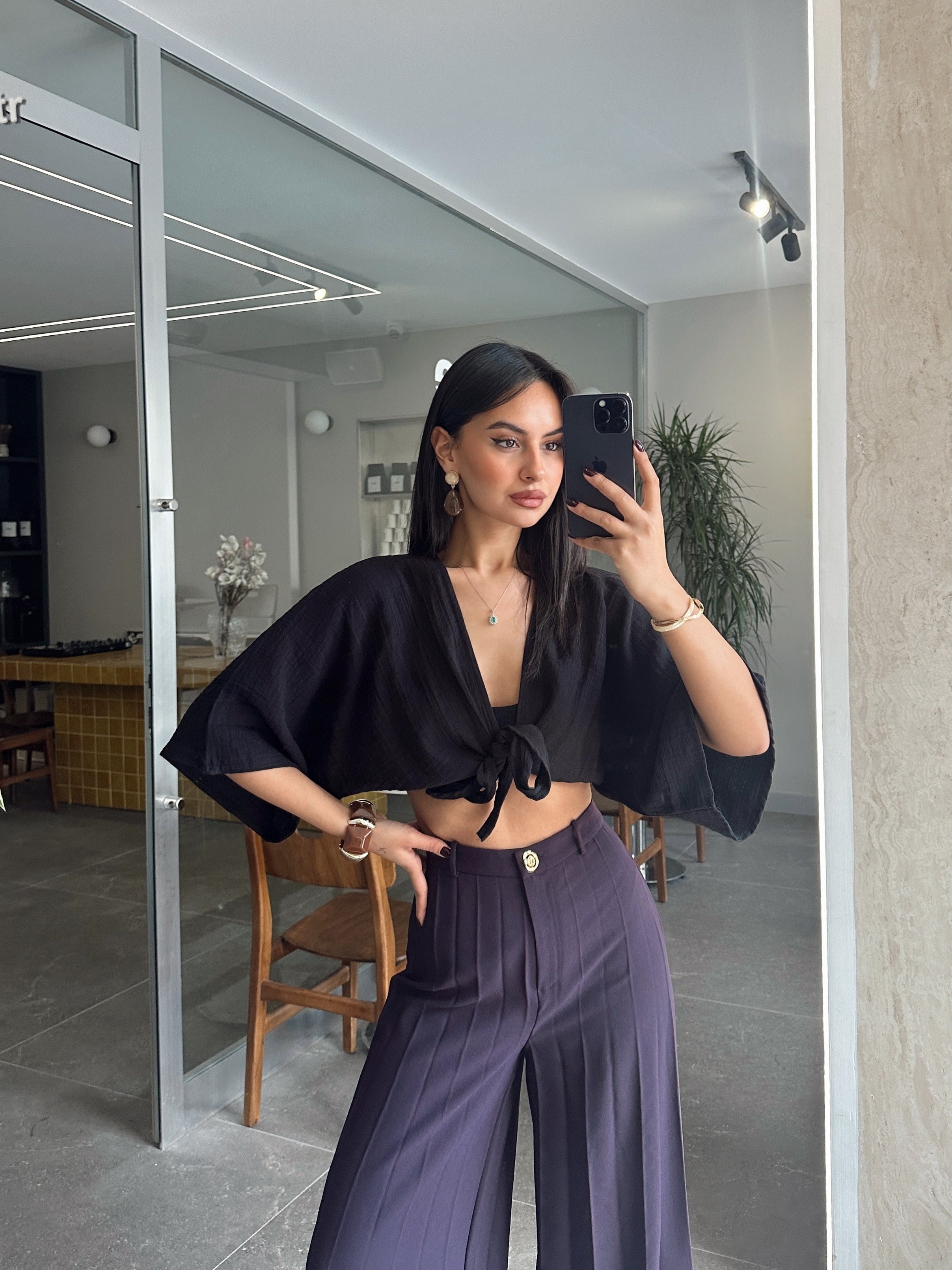 Müslin Kimono Bluz - Siyah