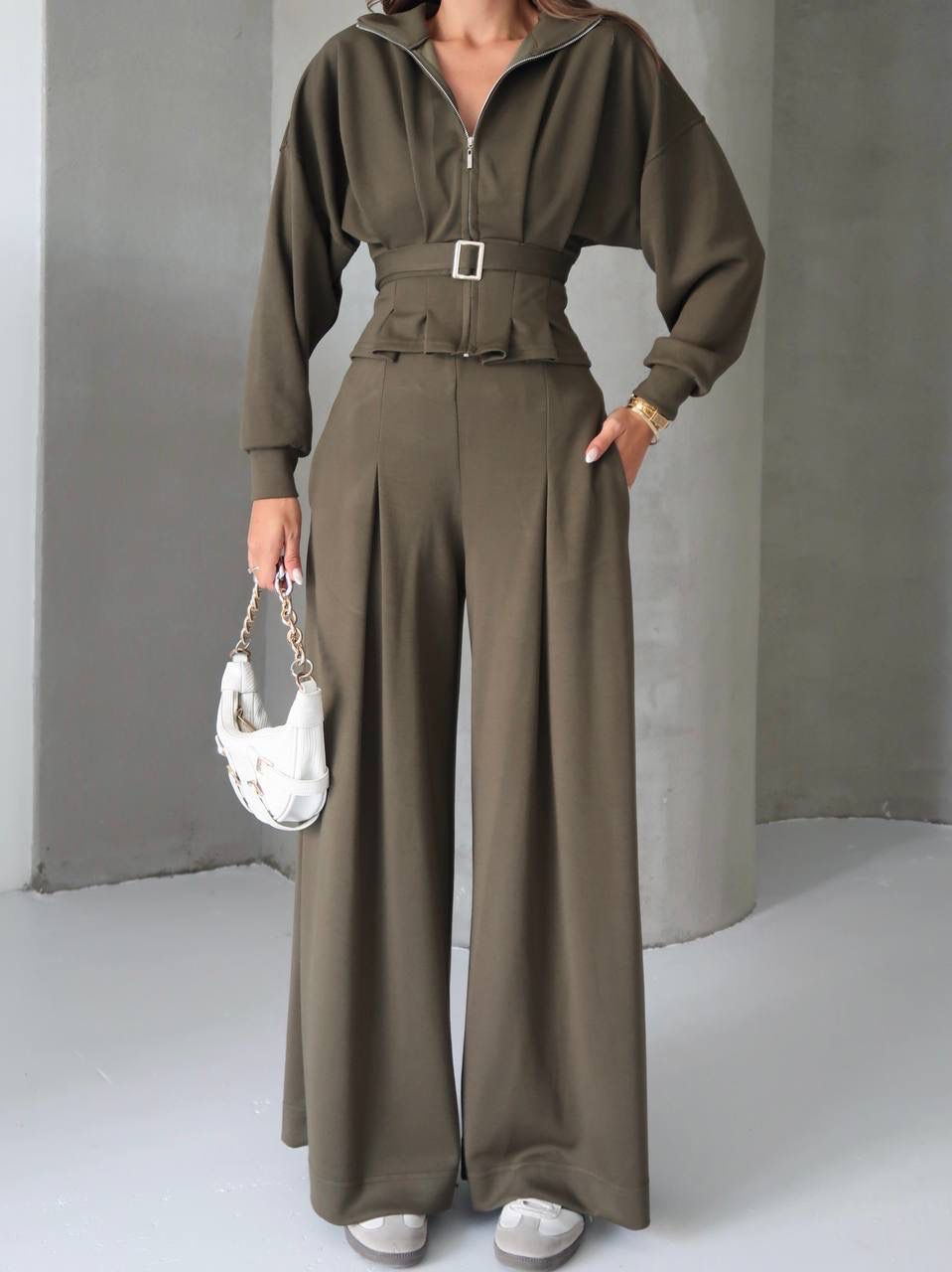 Beli Kemerli İkili Takım  - Haki