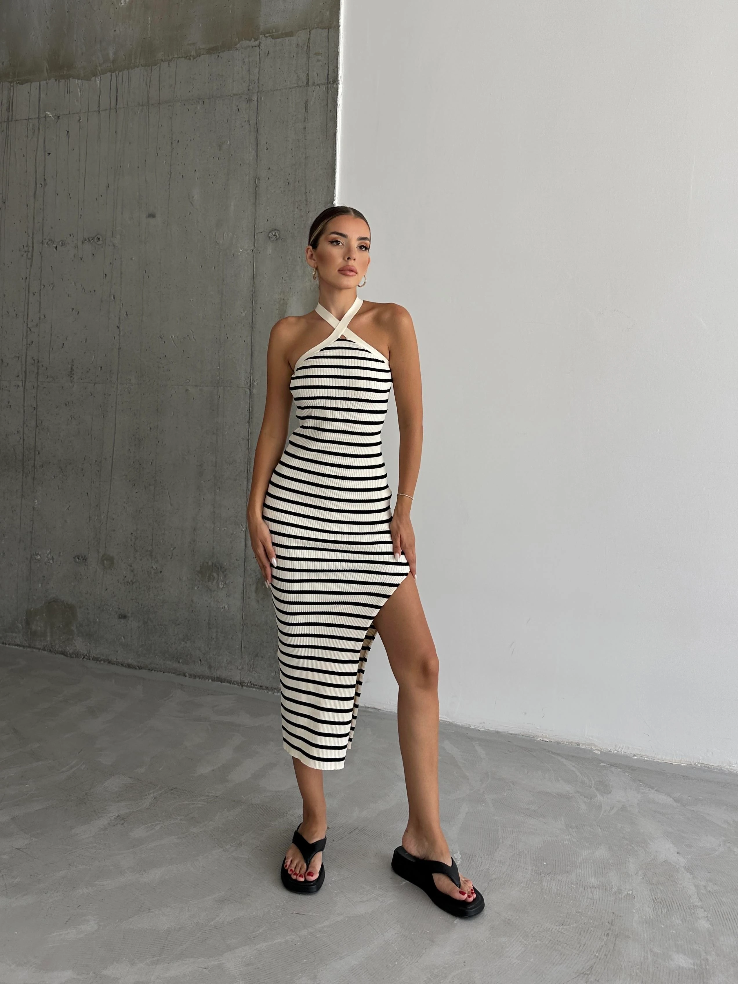 Adel Triko Line Elbise Çizgili