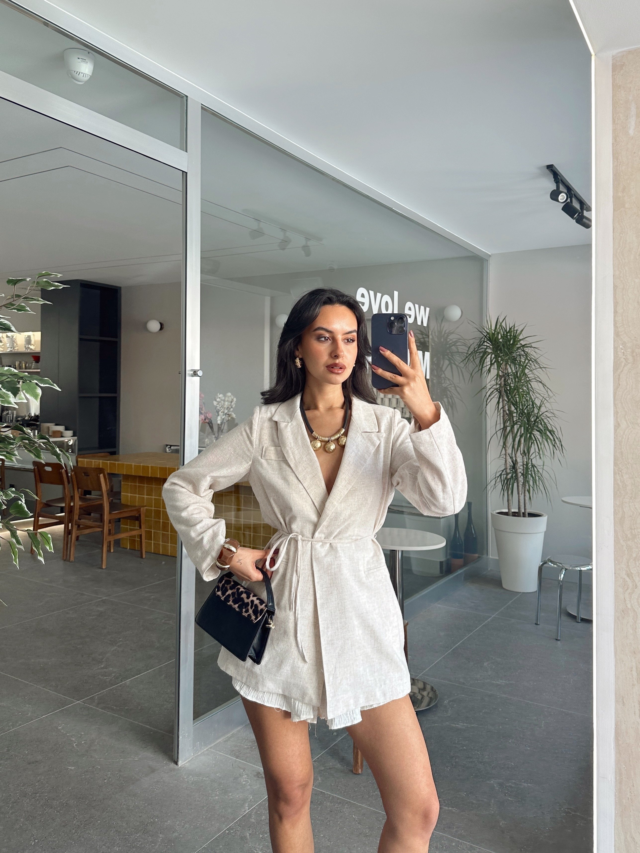 Keten Bağlamalı Blazer Ceket