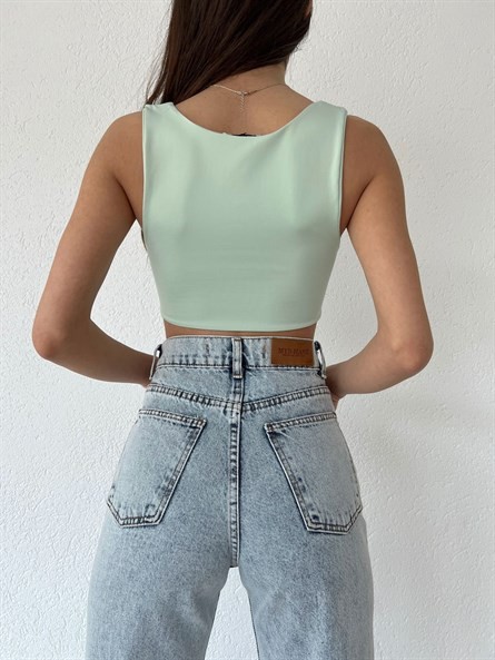 Fiyonklu U Yaka Crop Mint