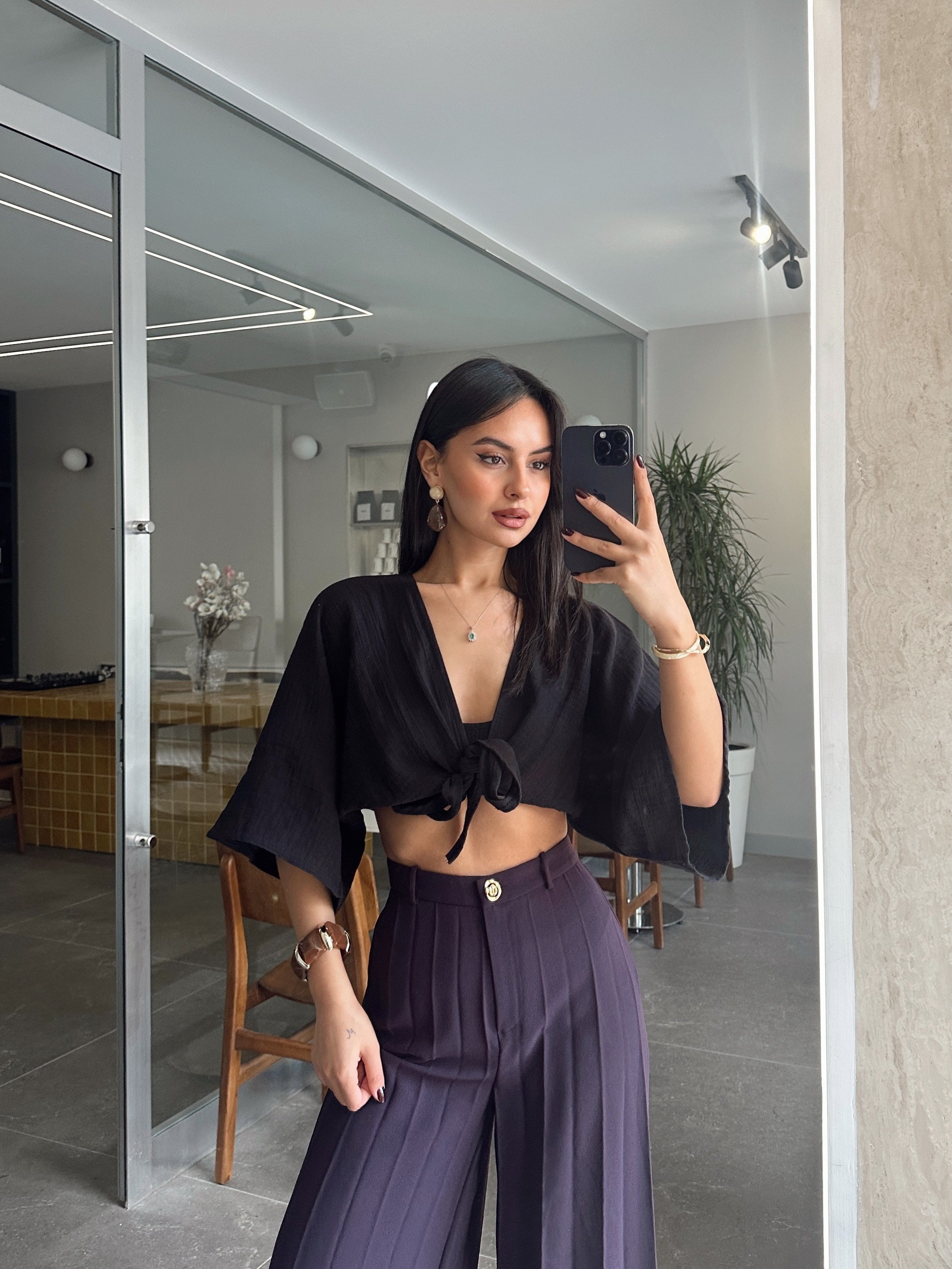 Müslin Kimono Bluz - Siyah