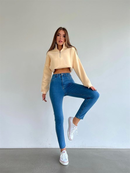Yüksek Bel Likralı Skinny Jean Açık Mavi