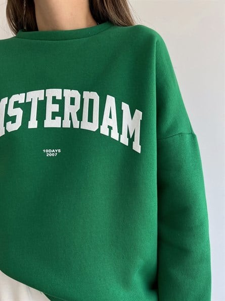 Amsterdam 3 İplik Şardonlu Sweatshirt Yeşil