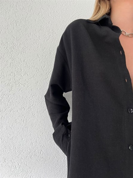 Valeria Oversize Keten Gömlek Siyah