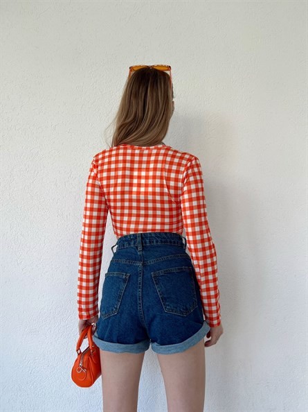 Pitikare Düğmeli Crop Bluz Oranj