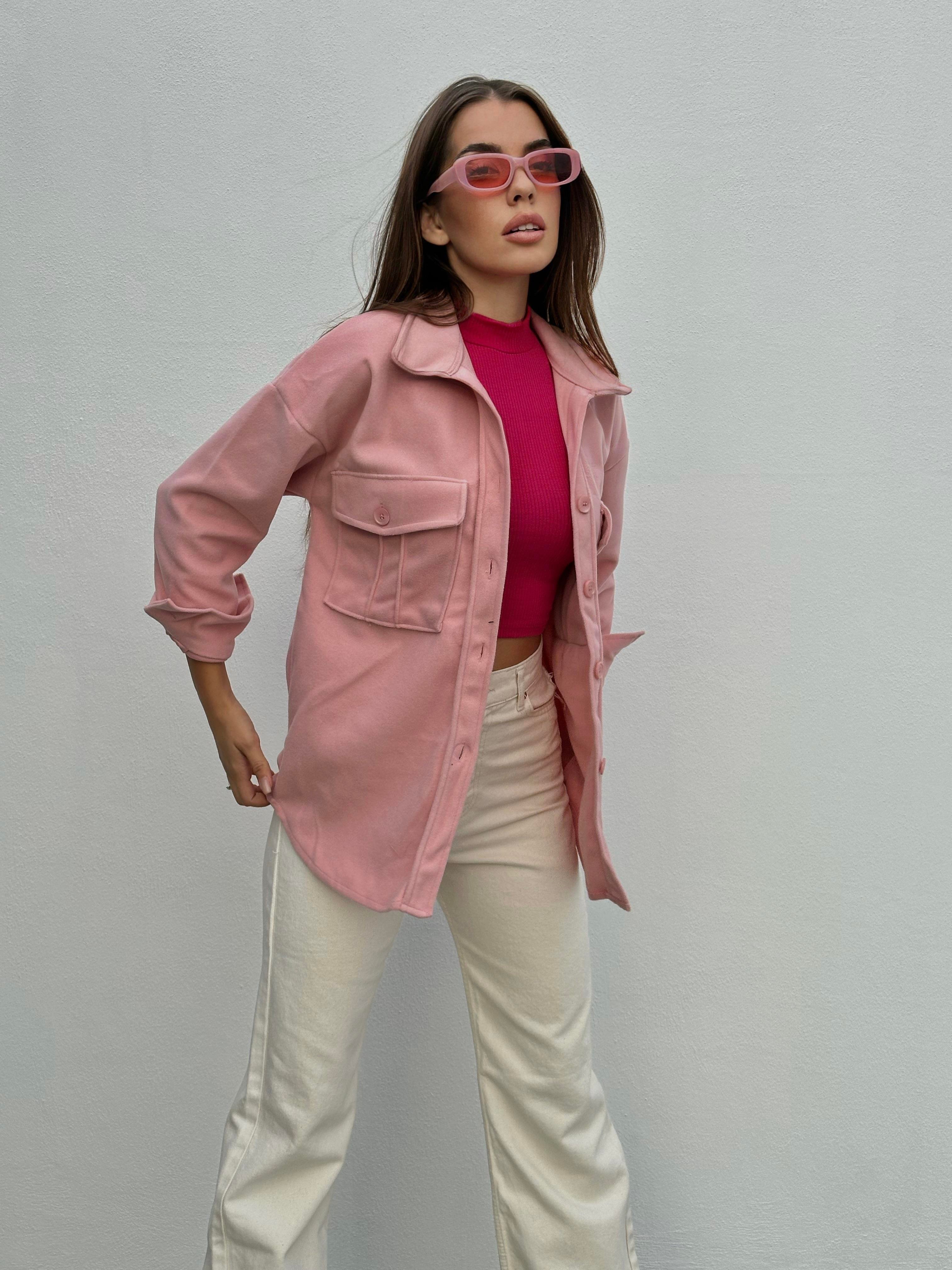 Çift Cep Kaşe Gömlek Pudra Pembe