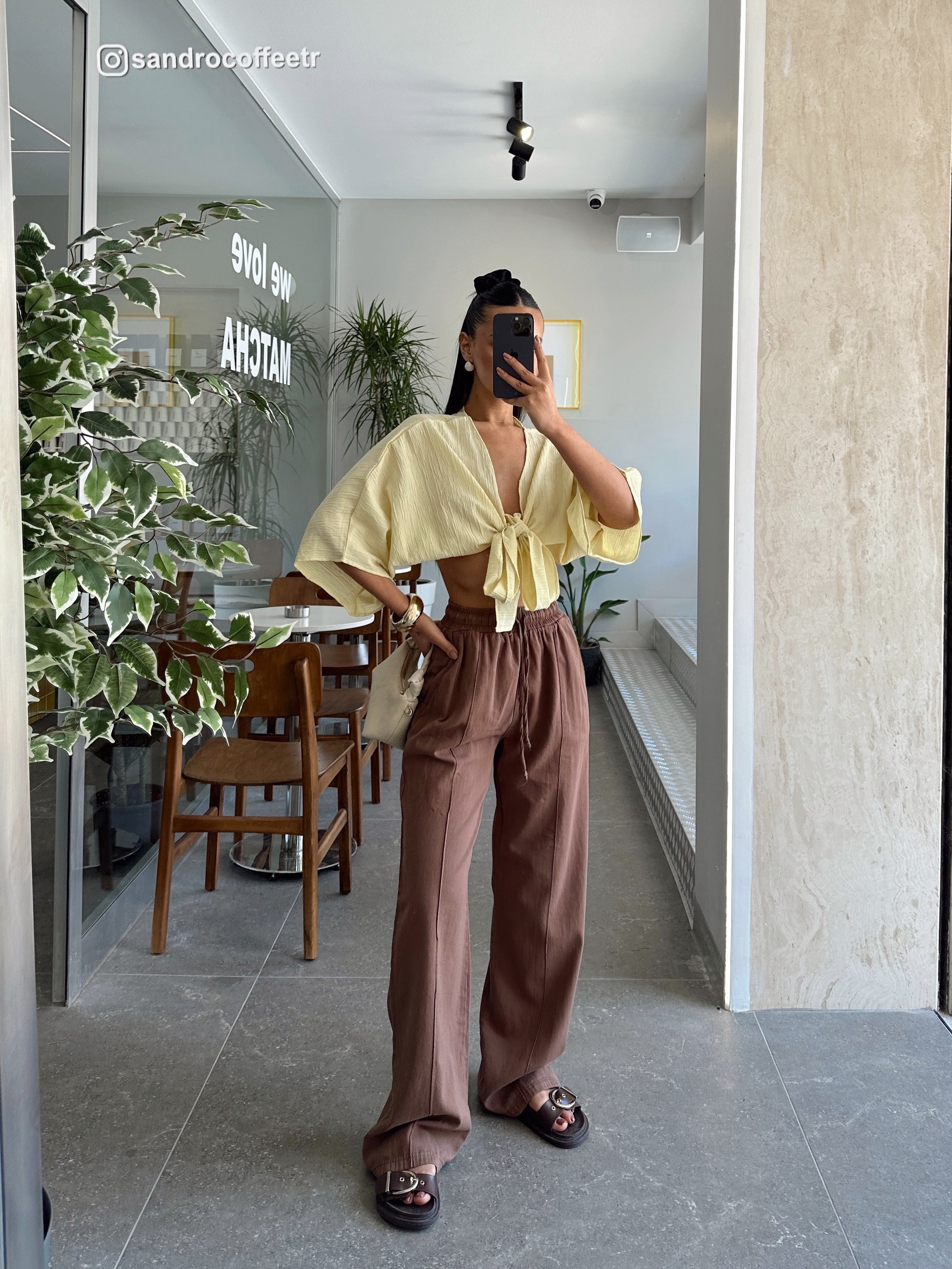 Bağcıklı Gabardin Pantolon - Kahve