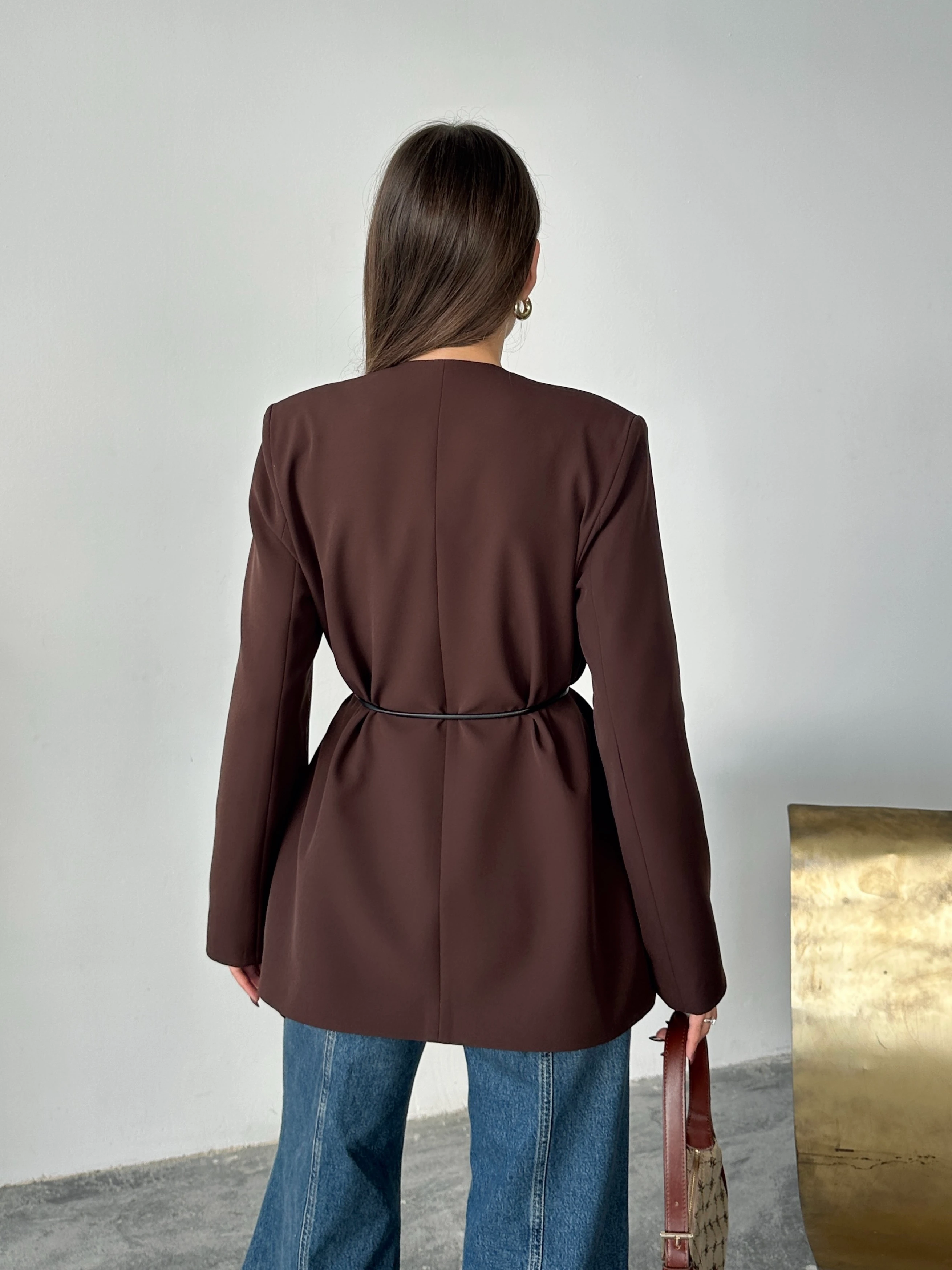 Deri Kemerli Blazer Ceket