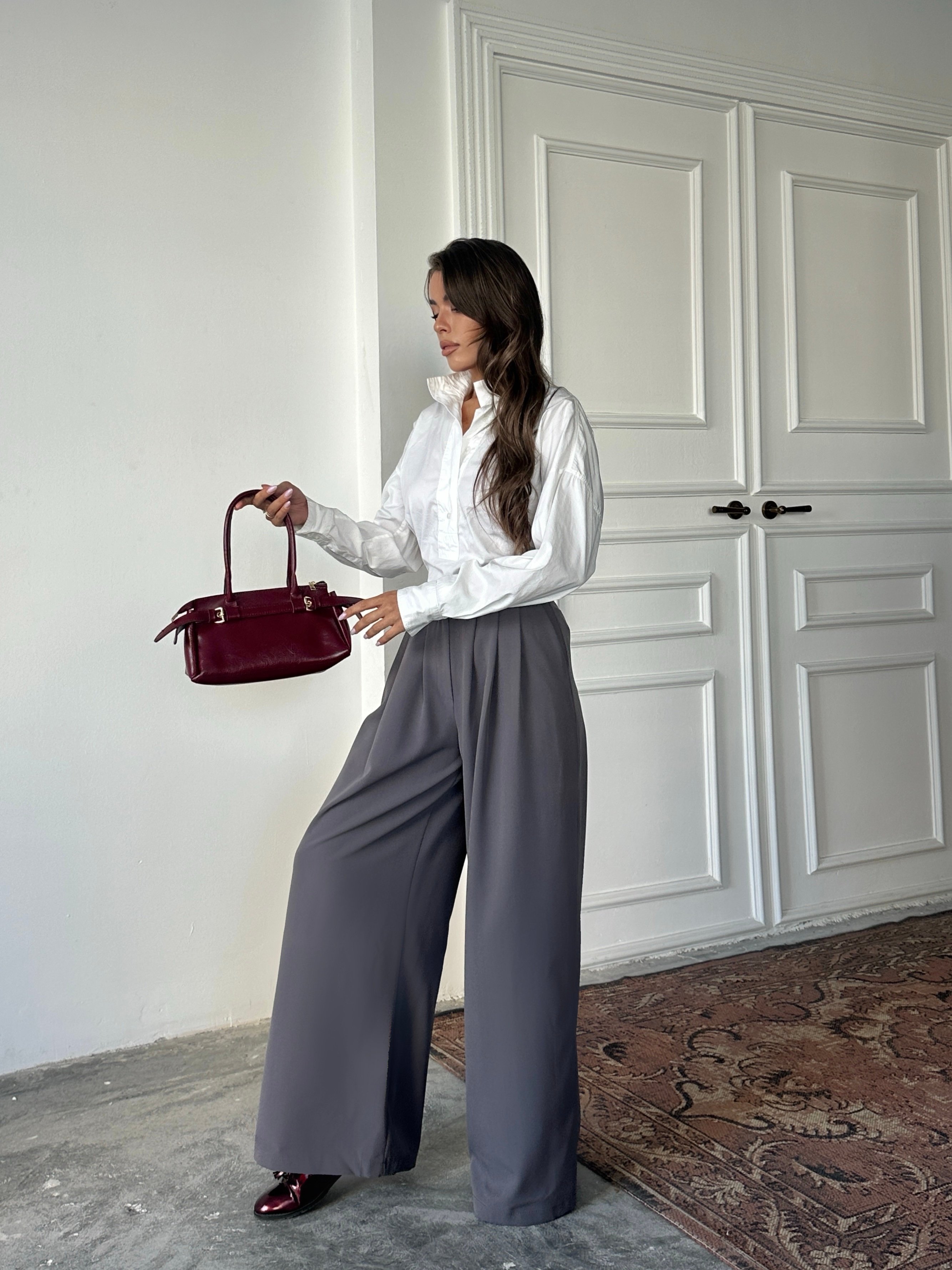 Nadia Pileli Pantolon Füme