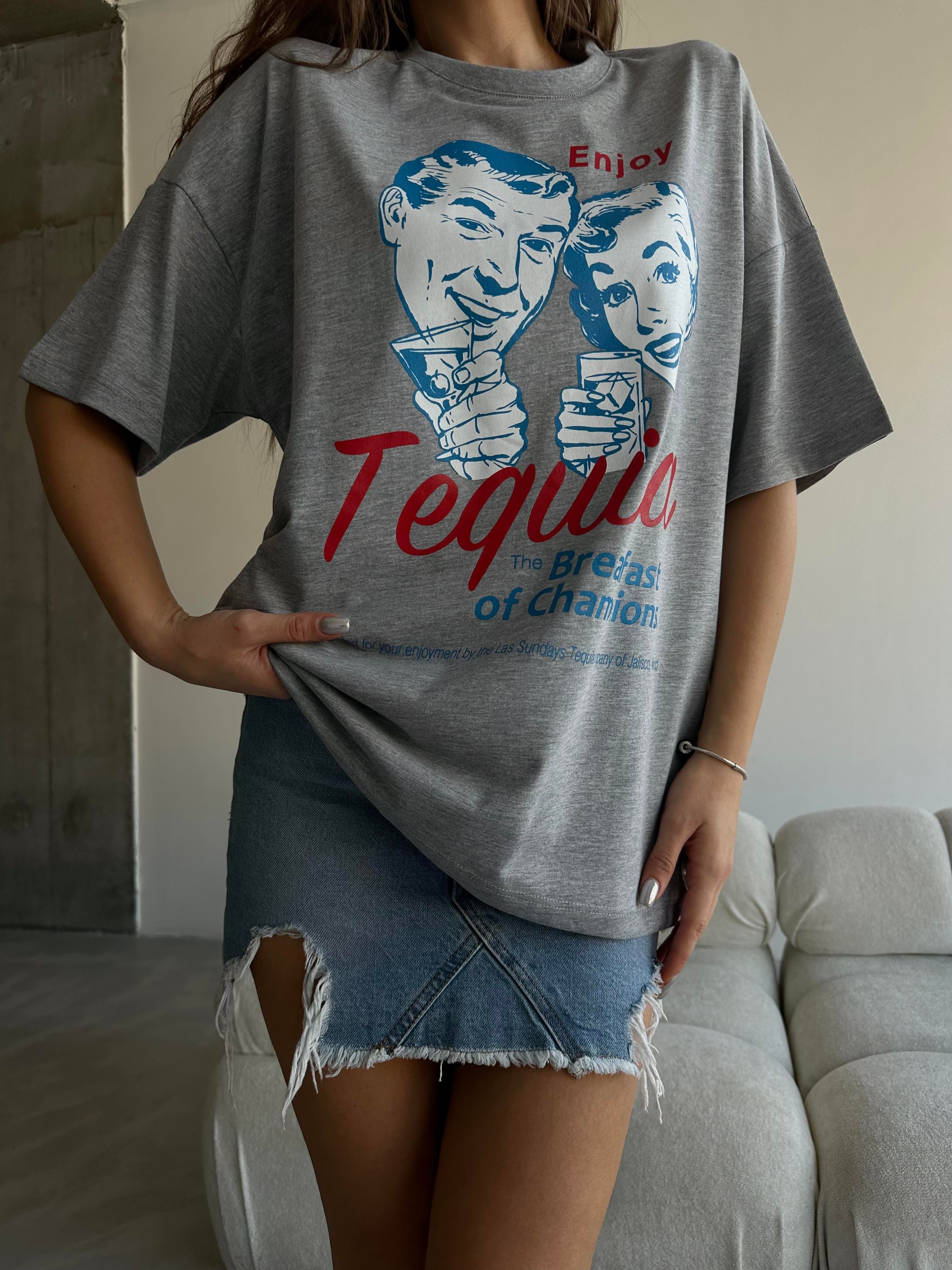 Tequila Baskılı Tshirt Gri