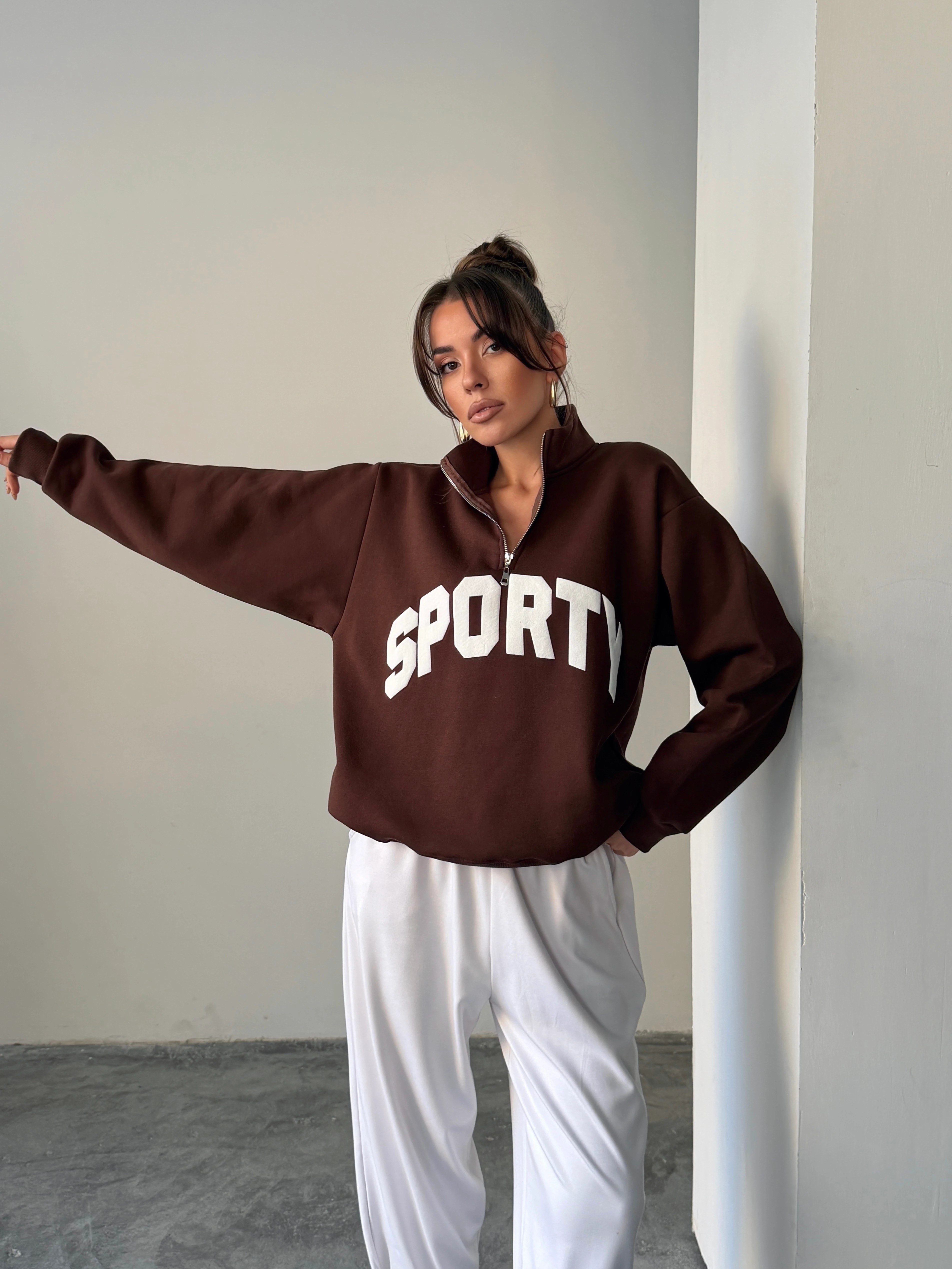 Sporty Yarım Fermuar Sweat