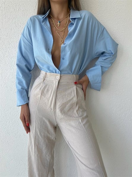 Oversize Poplin Gömlek Bebe Mavi