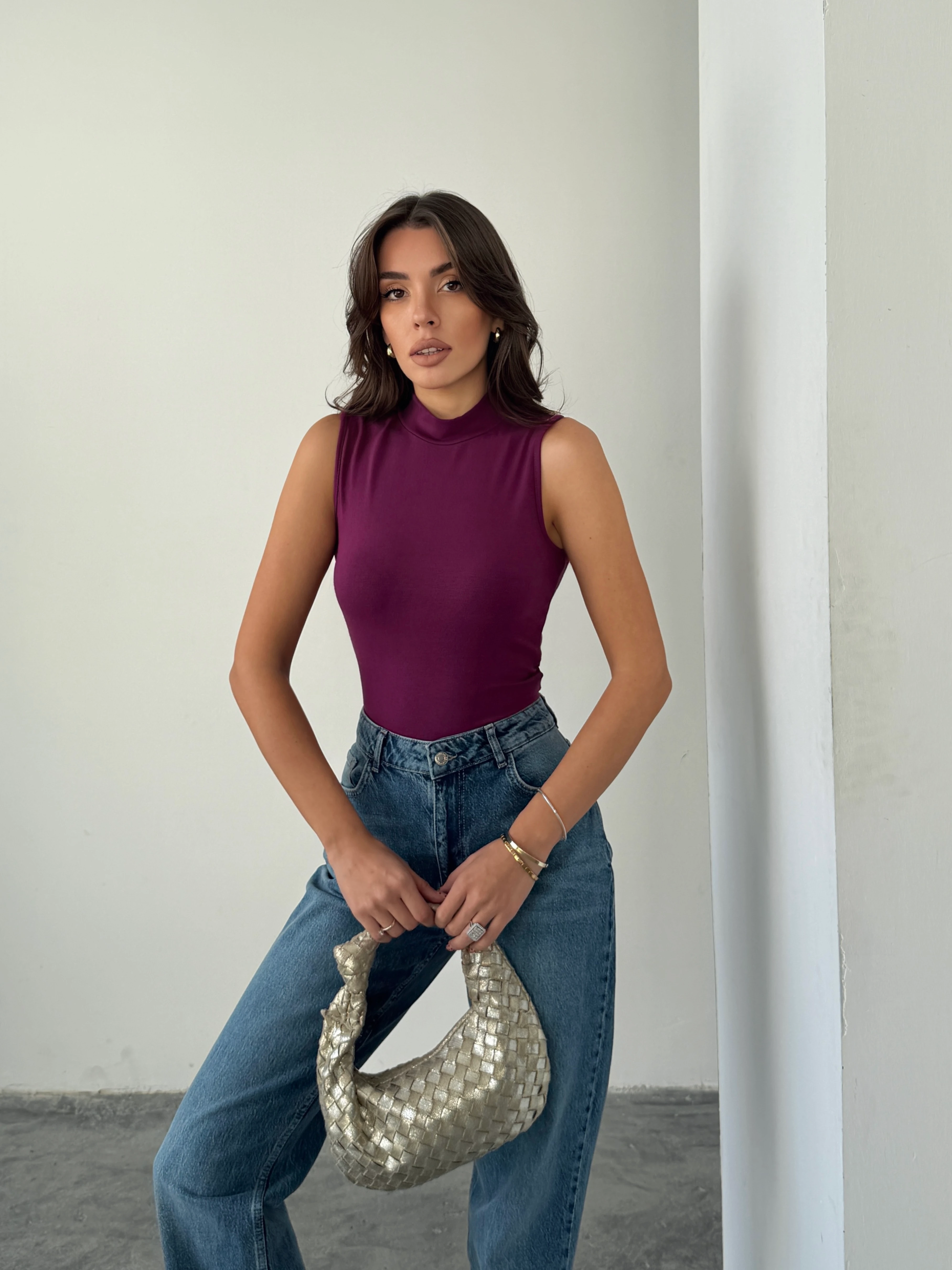 Balıkçı Sıfır Kol Bluz - Mürdüm