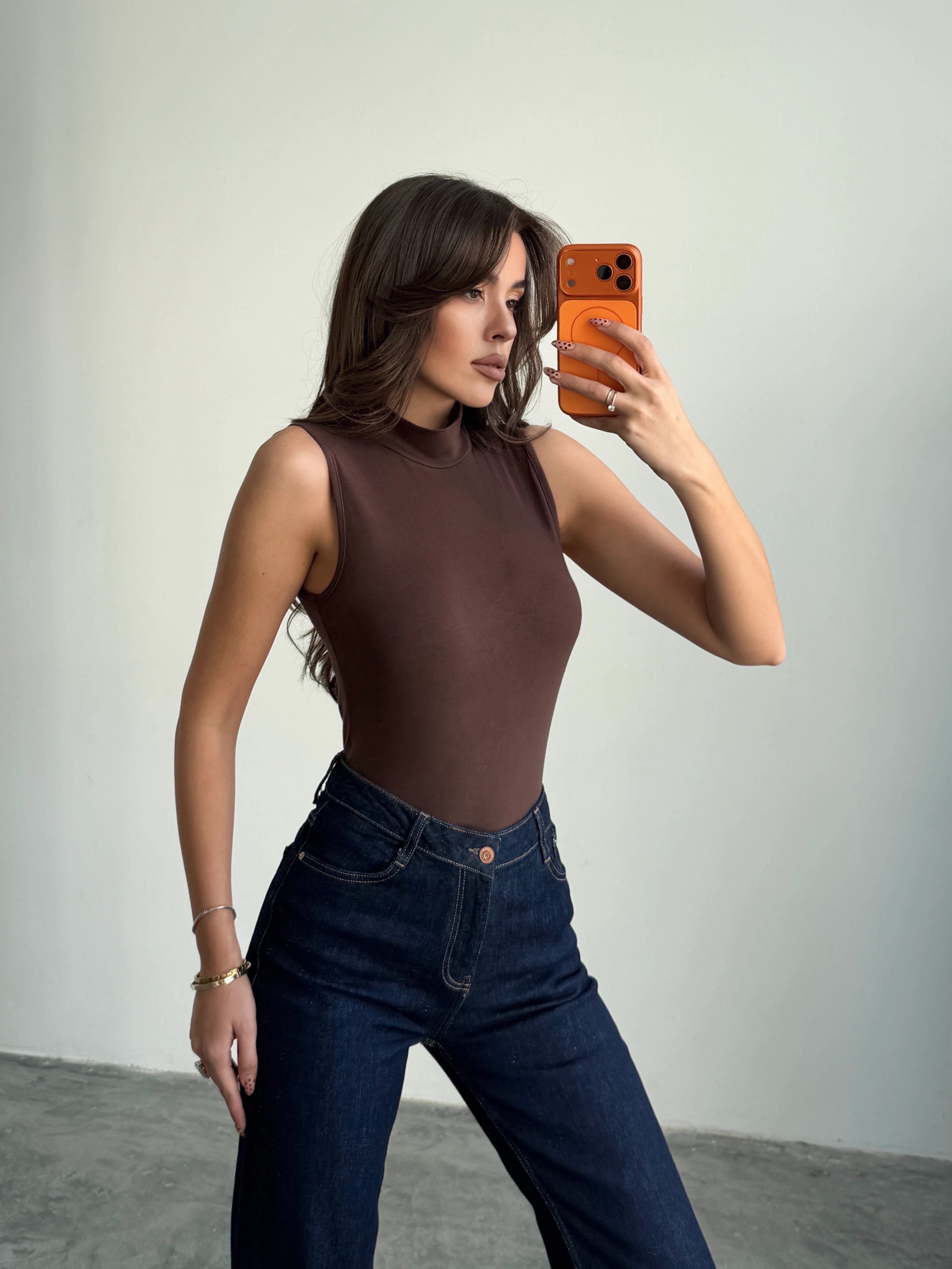 Balıkçı Sıfır Kol Bluz - Kahve