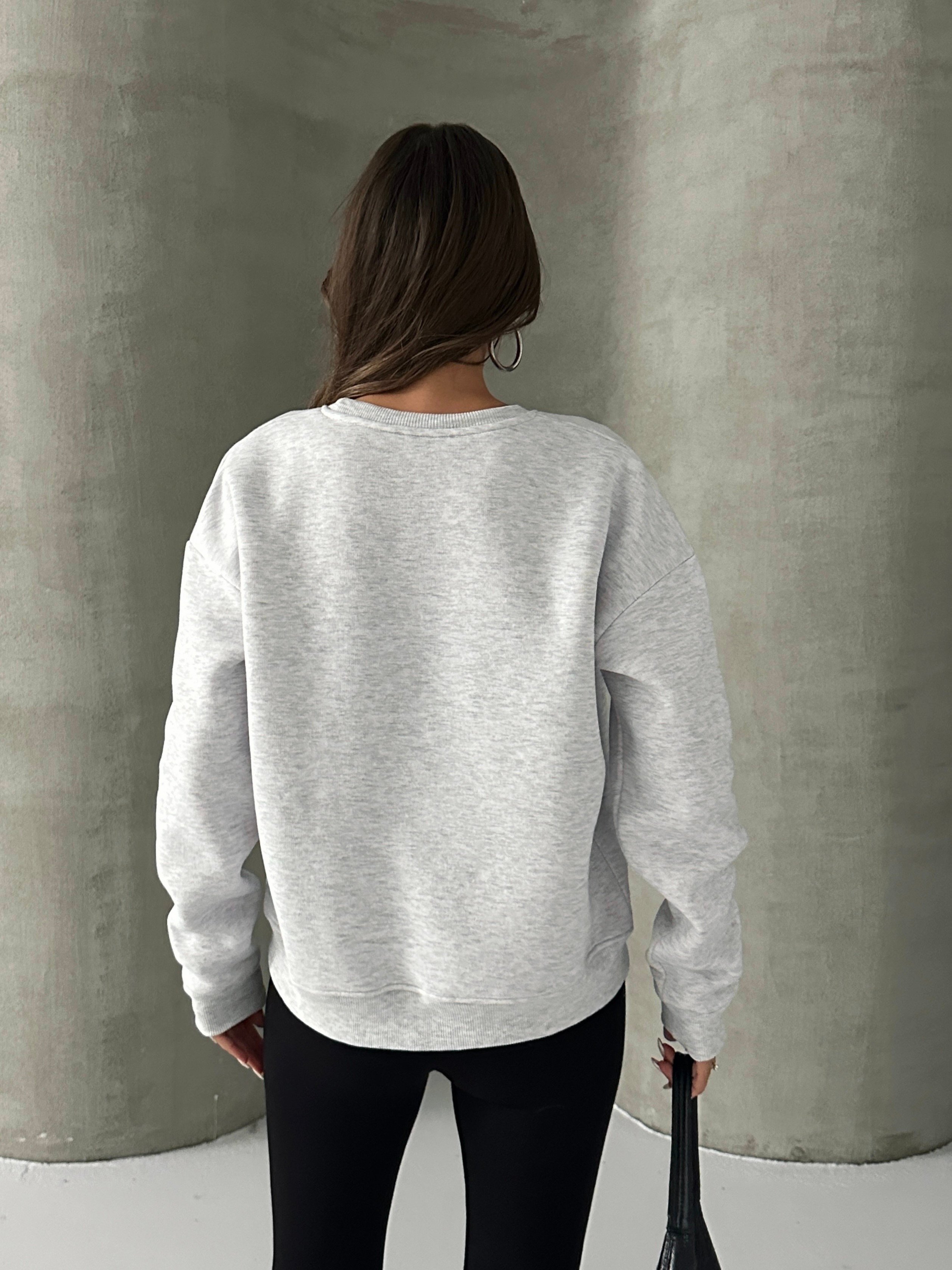 Düz Basic Sweatshırt - Gri