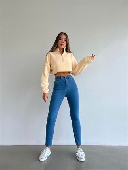 Yüksek Bel Likralı Skinny Jean Açık Mavi
