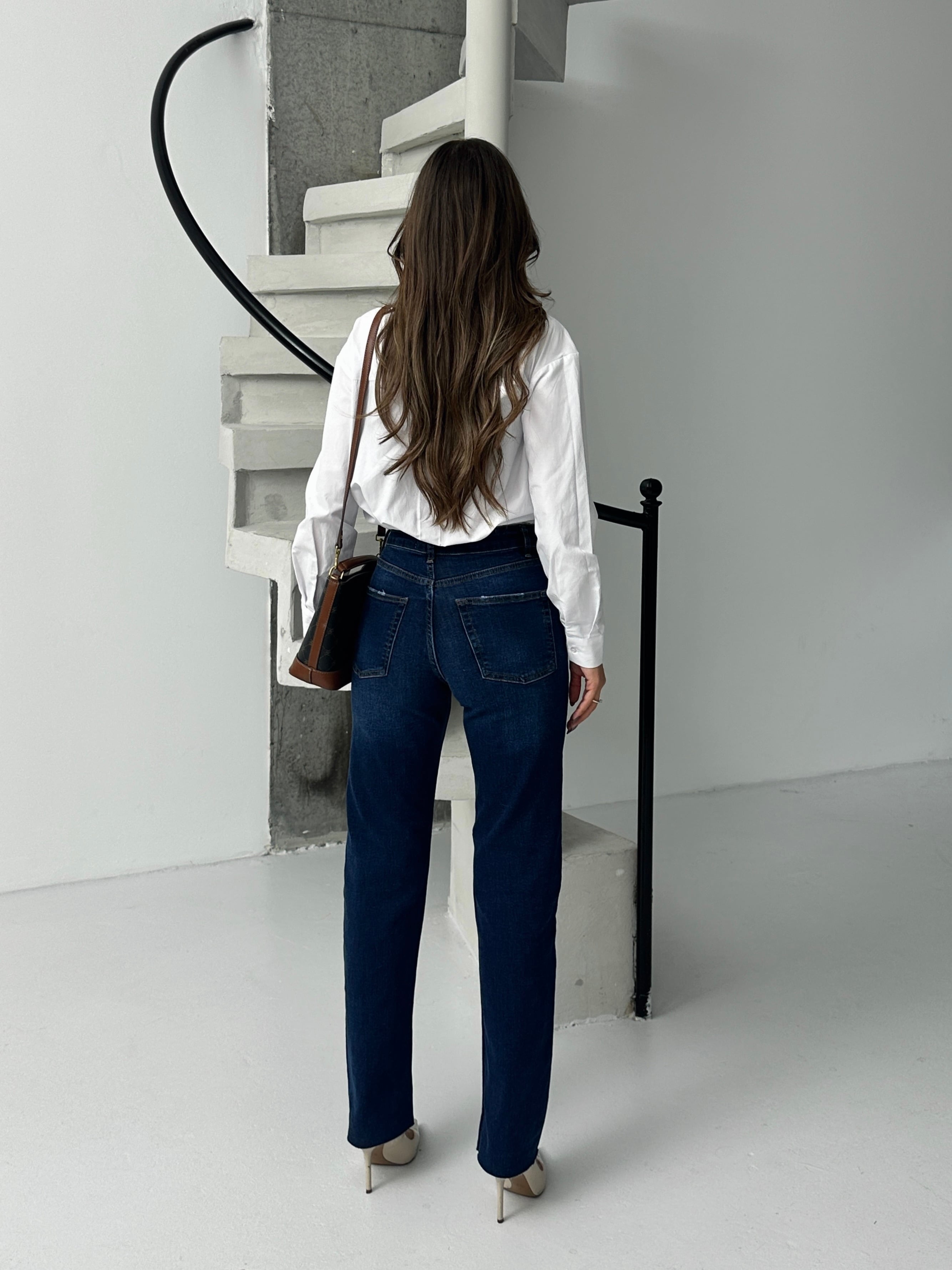 Paça Kesik Likralı Straight Jean - Lacivert
