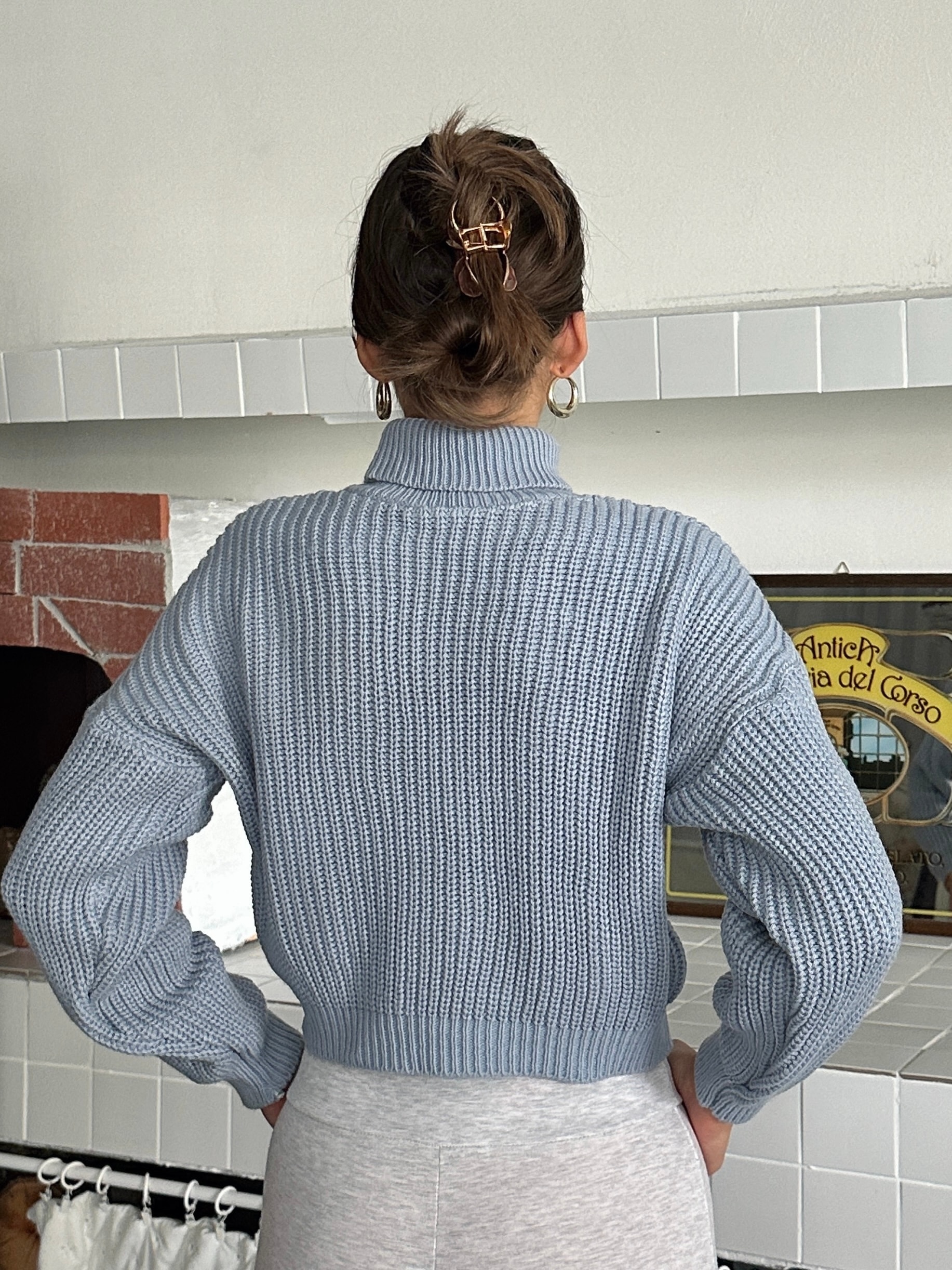 Boğazlı Crop Kazak - Mavi