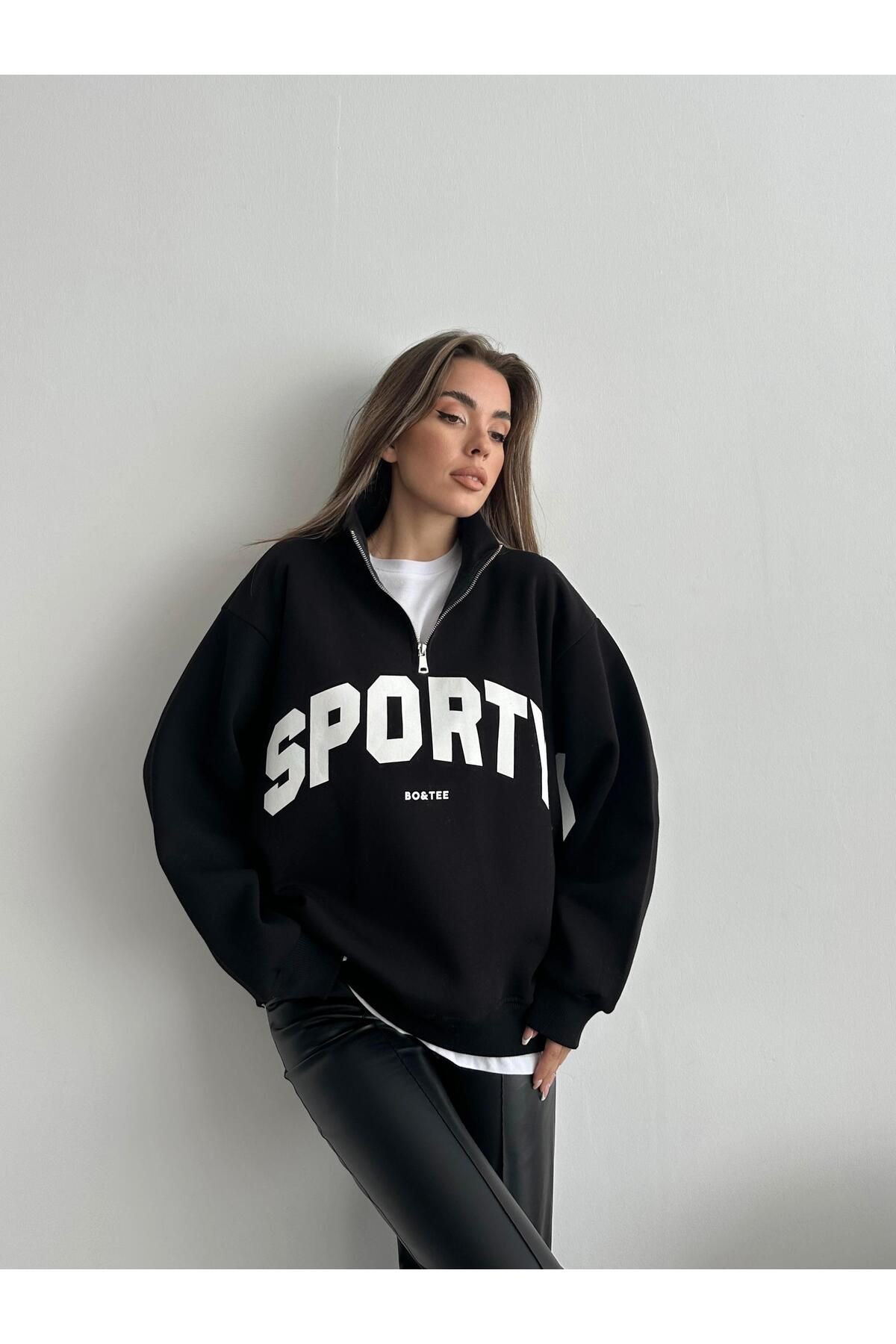 Yarım Fermuar Sporty Sweat Siyah