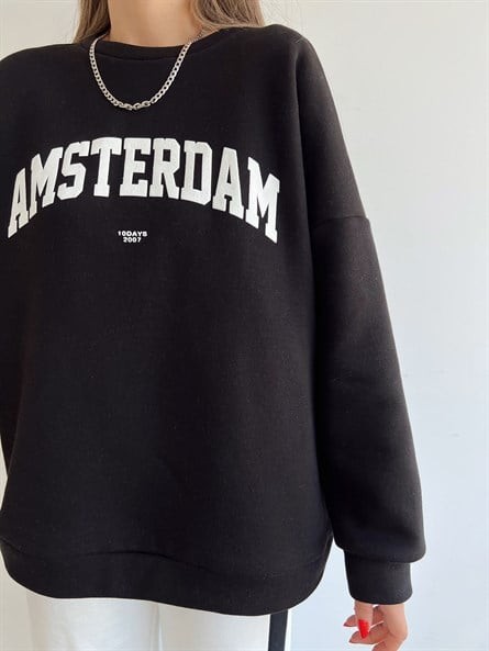Amsterdam 3 İplik Şardonlu Sweatshirt Siyah