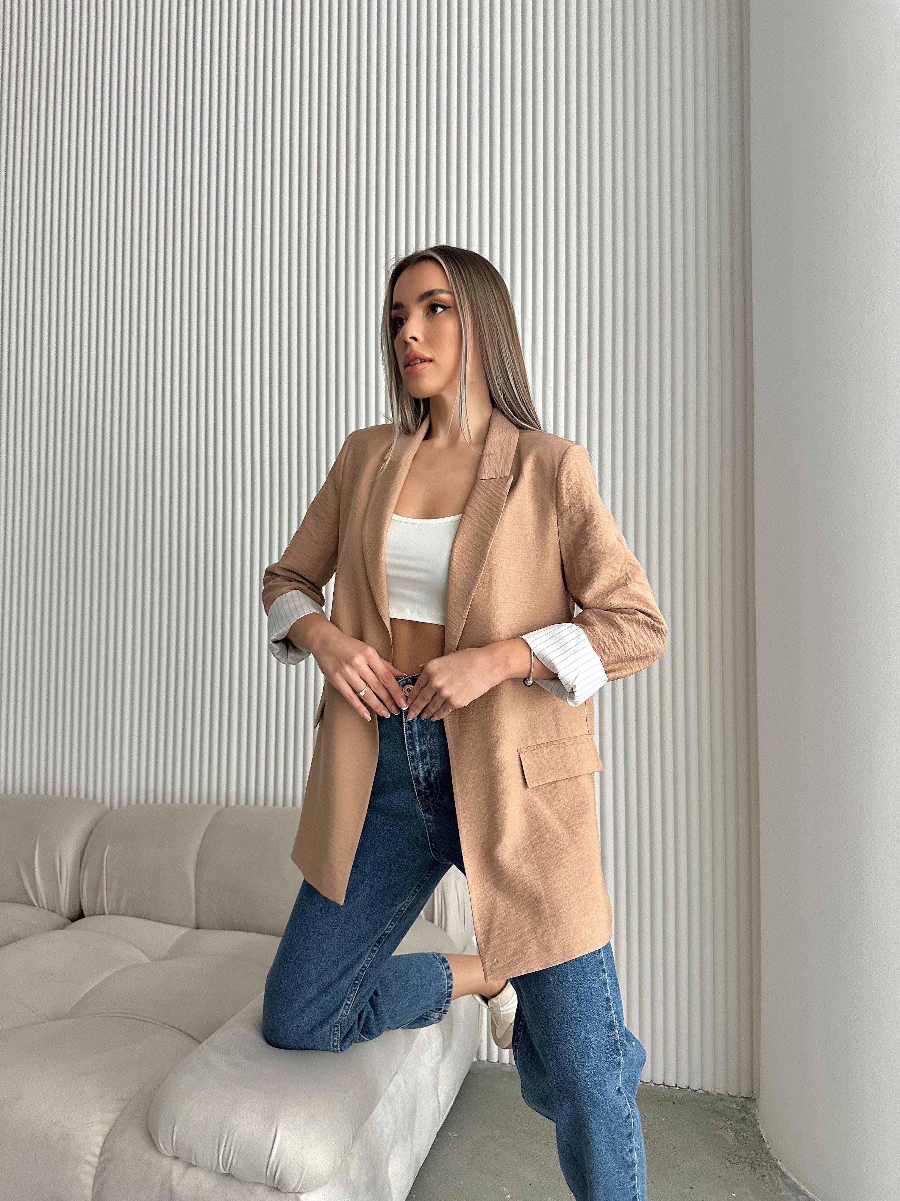 Tiril Keten Blazer Ceket Vizon
