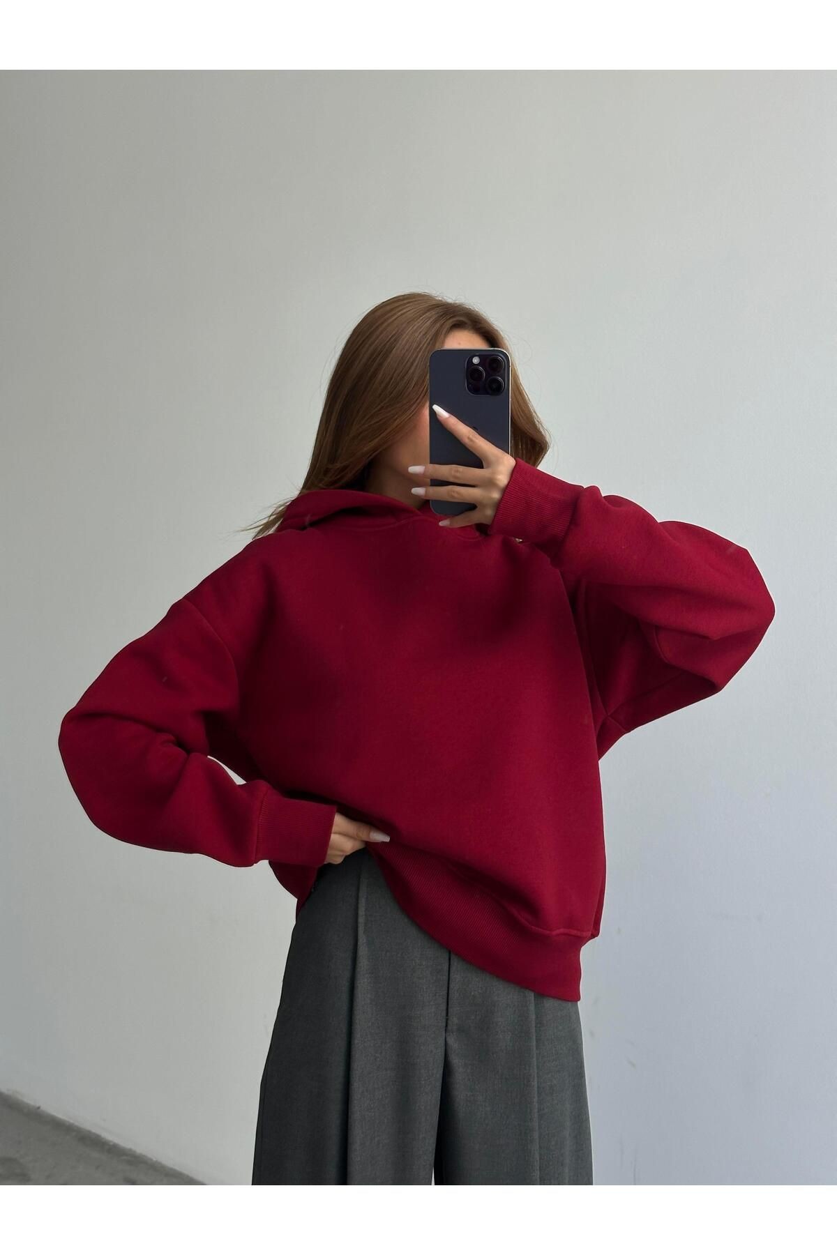 Kapüşonlu Sweatshırt Bordo