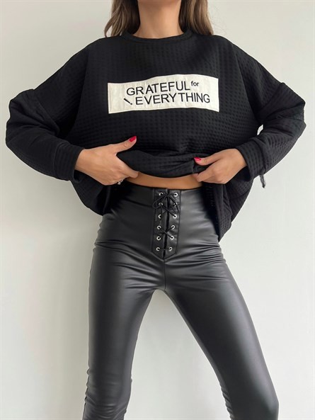 Grateful İşleme Oversize Caspia Sweatshirt Siyah