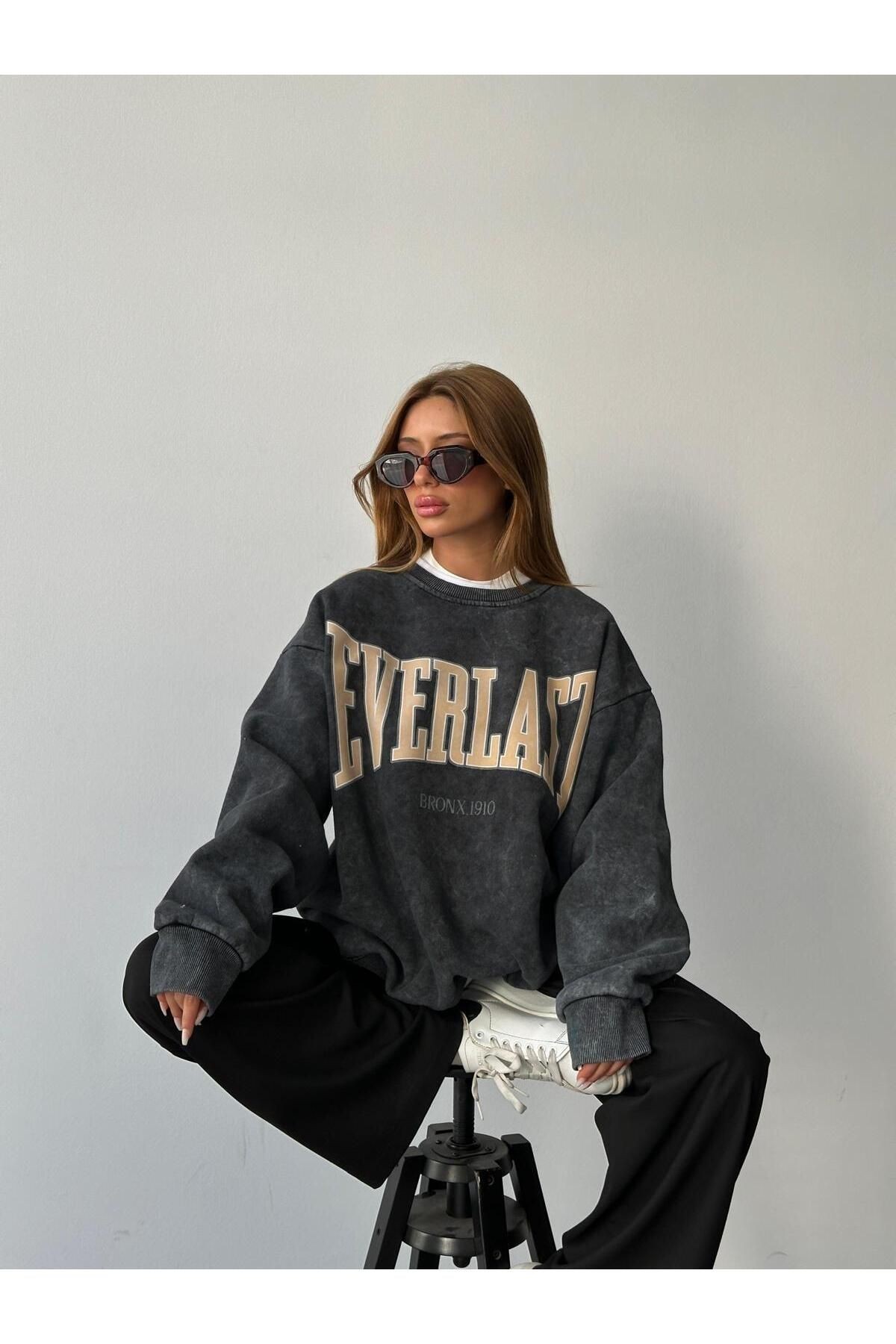 Everlast Baskı Sweat Füme Yıkama