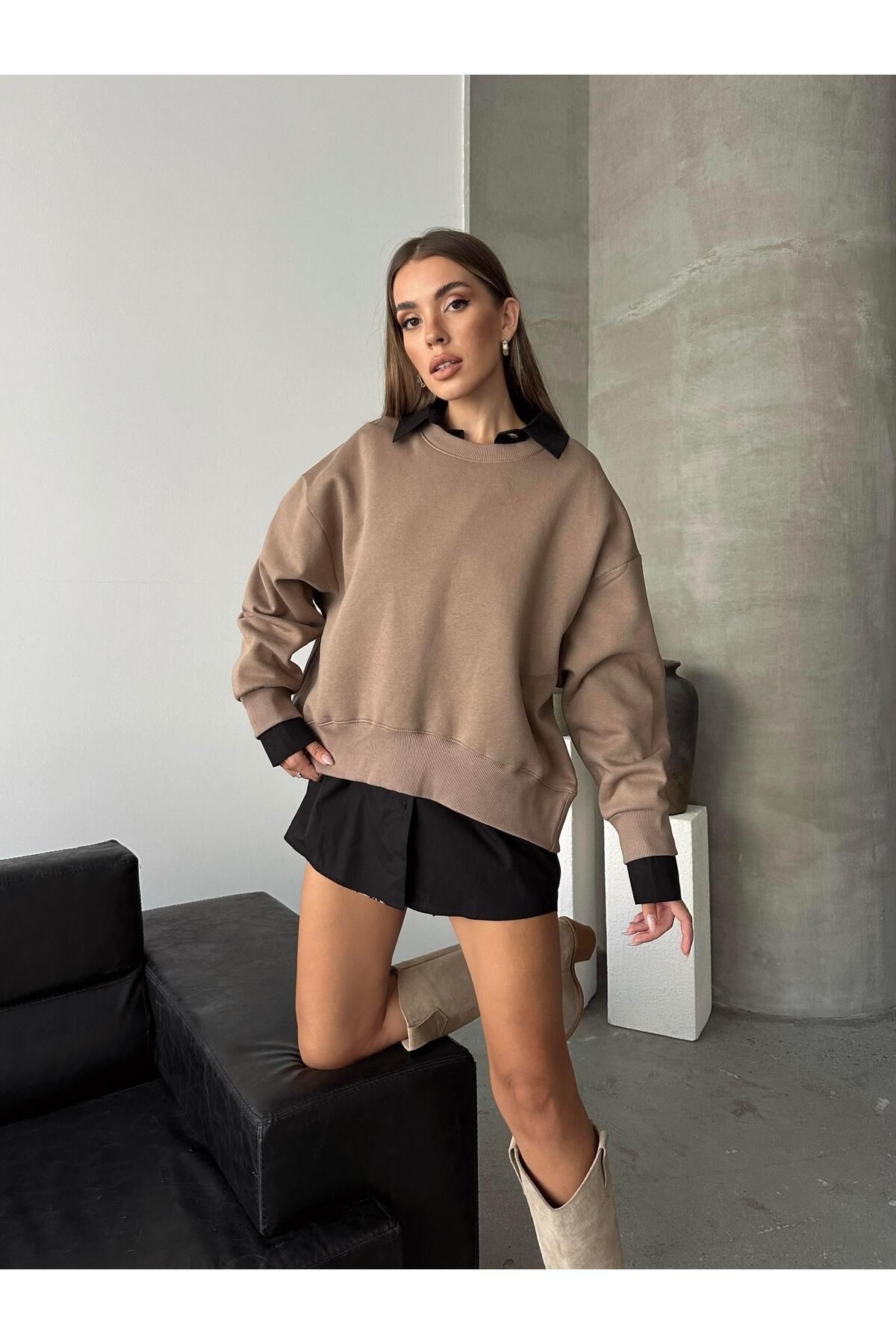 Sage Bisiklet Yaka Sweatshirt Vizon