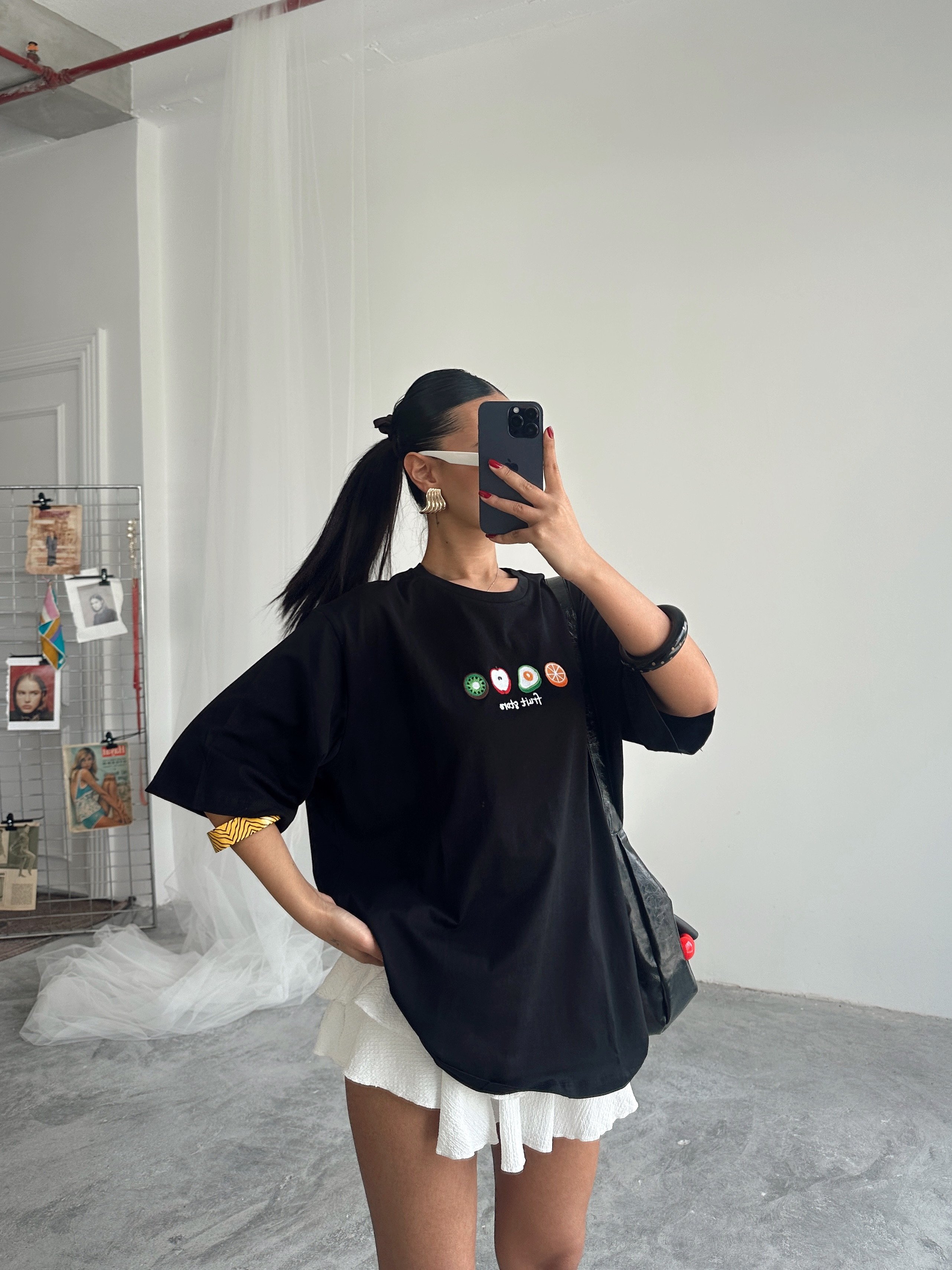 Fruit Nakış Basic T-shirt Siyah
