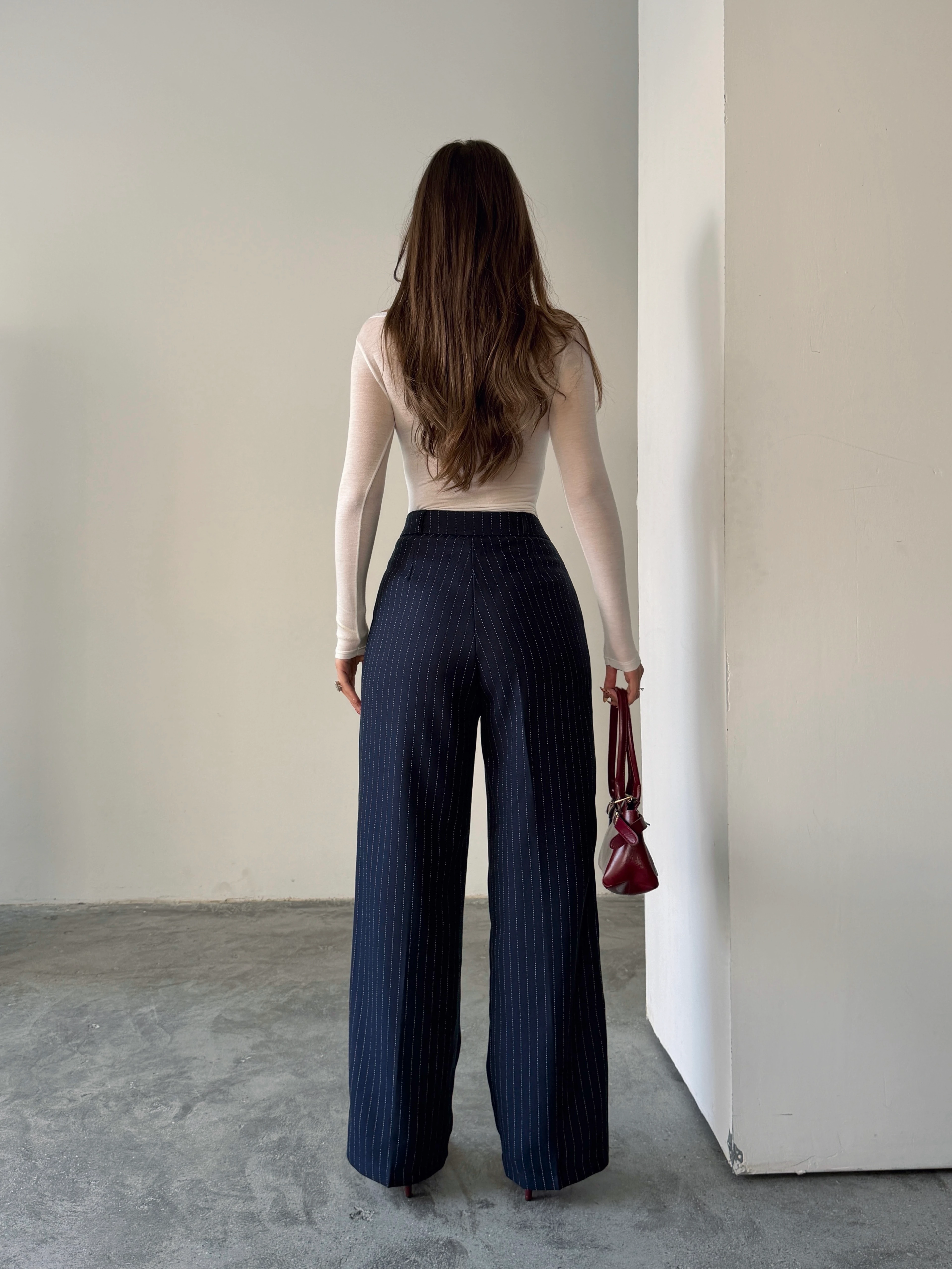 Yünefekt Çizgili Palazzo - Lacivert