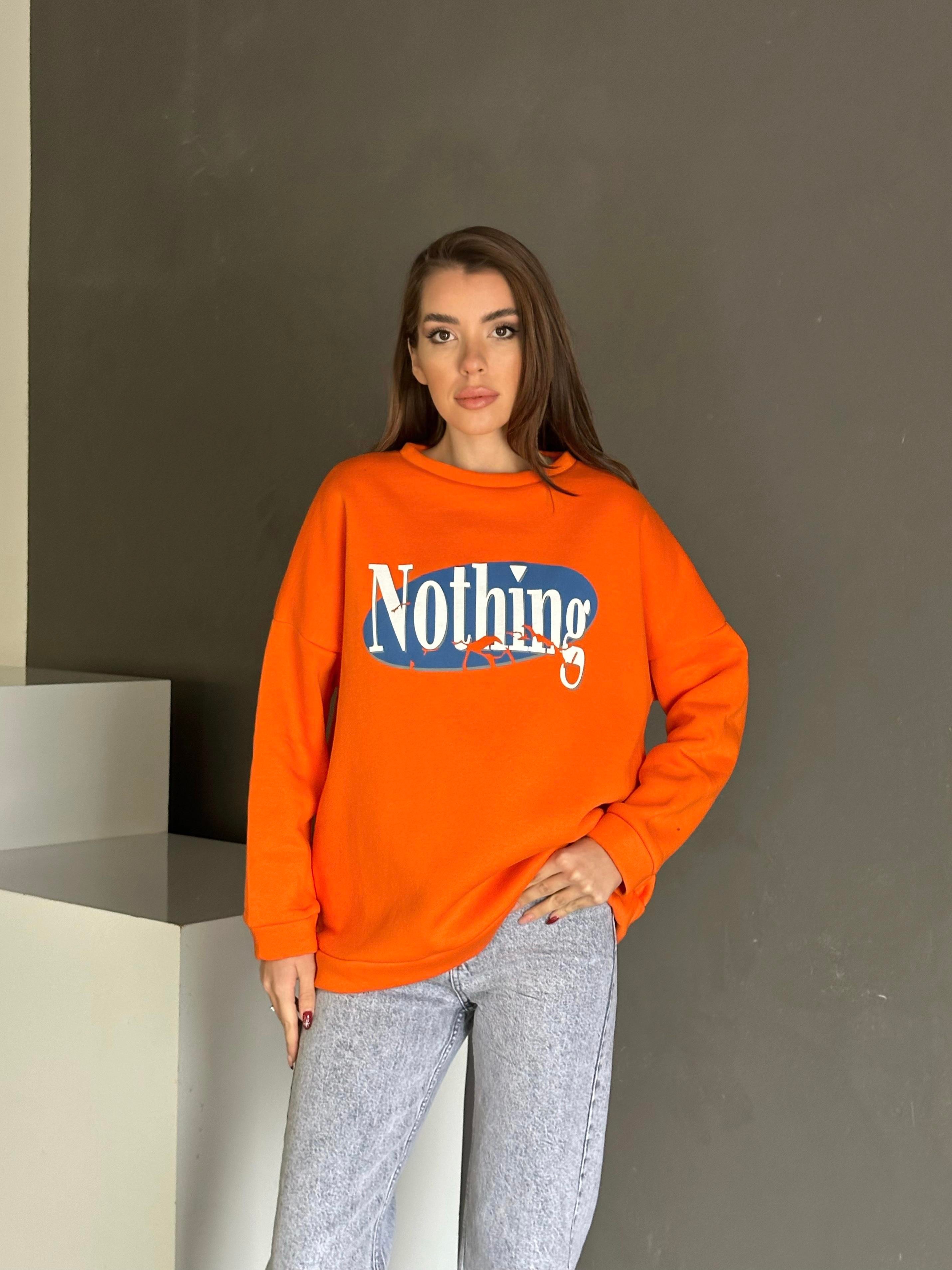 Nothing Baskı 3 İplik Şardonlu Sweatshirt Turuncu