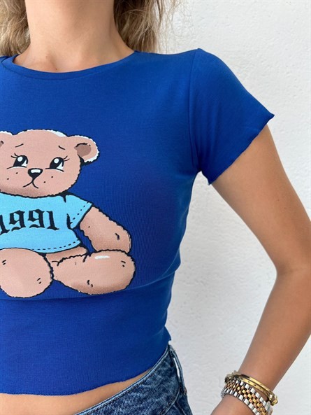 Teddy Kısakol Crop Top Saks Mavi