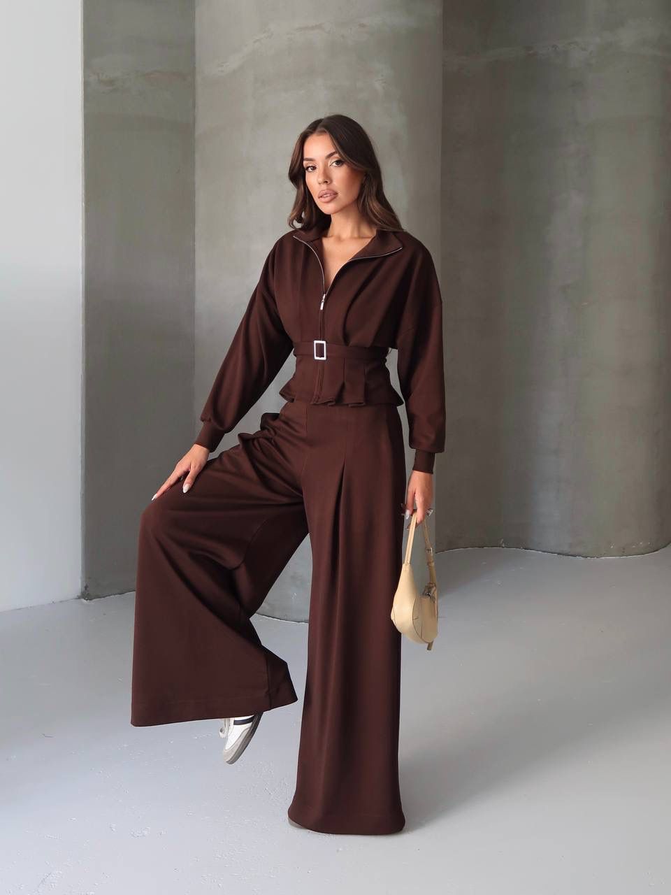 Beli Kemerli İkili Takım  - Vizon