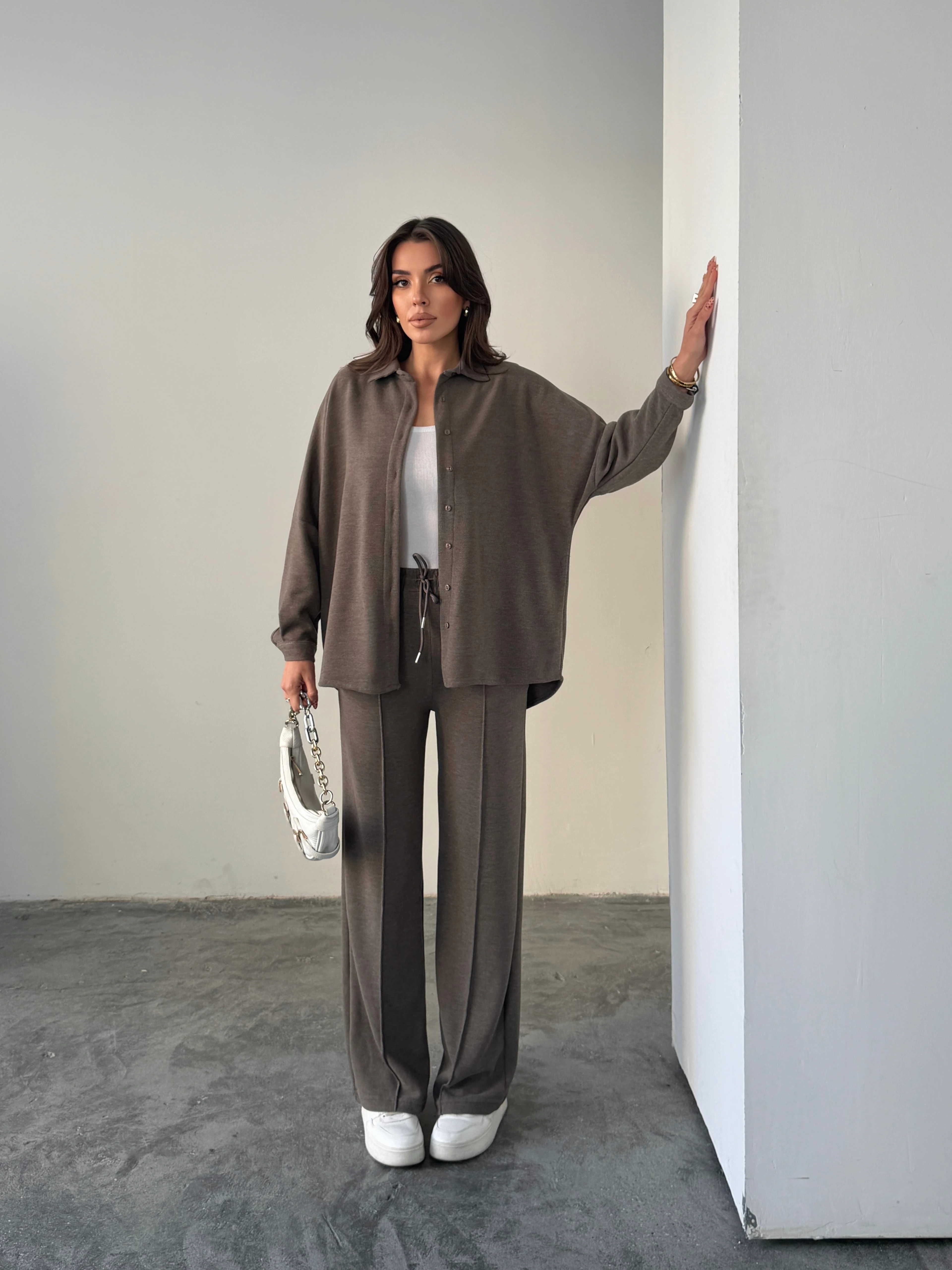 Gömlek Pantolon Fitilli Takım  - Vizon