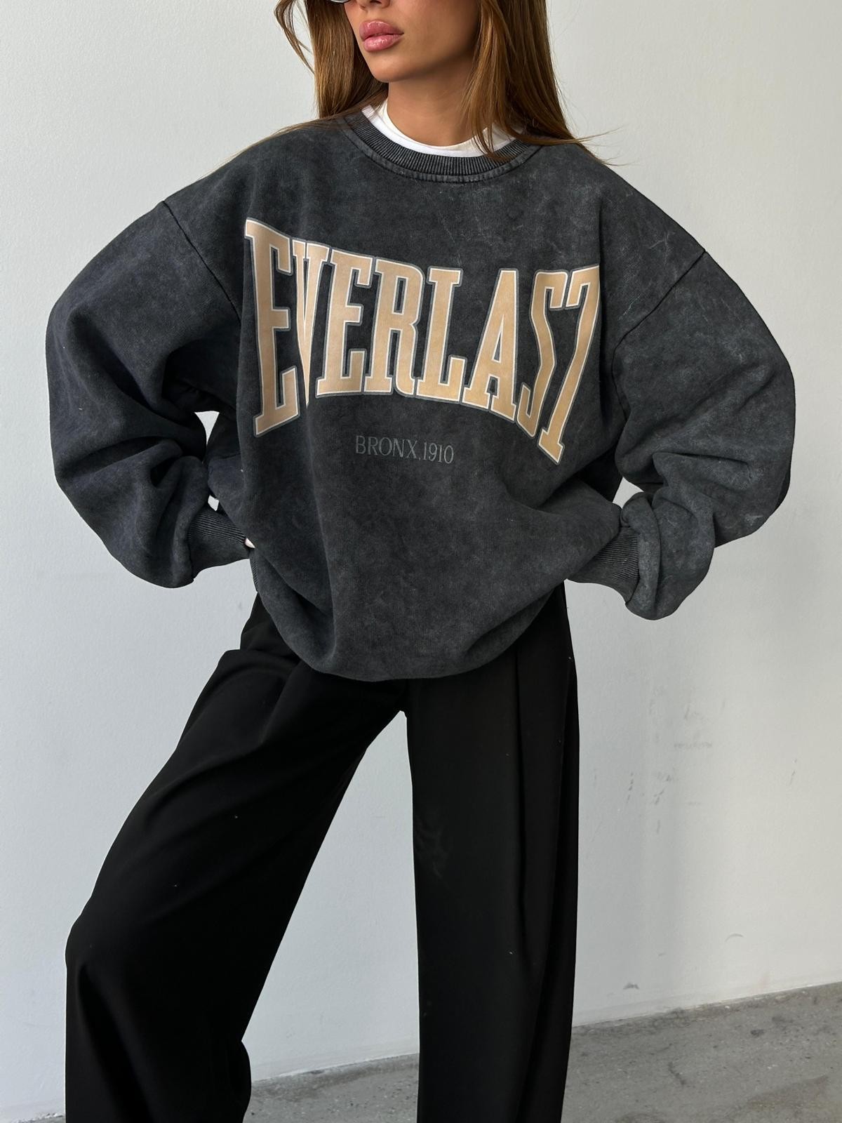 Everlast Baskı Sweat Füme Yıkama