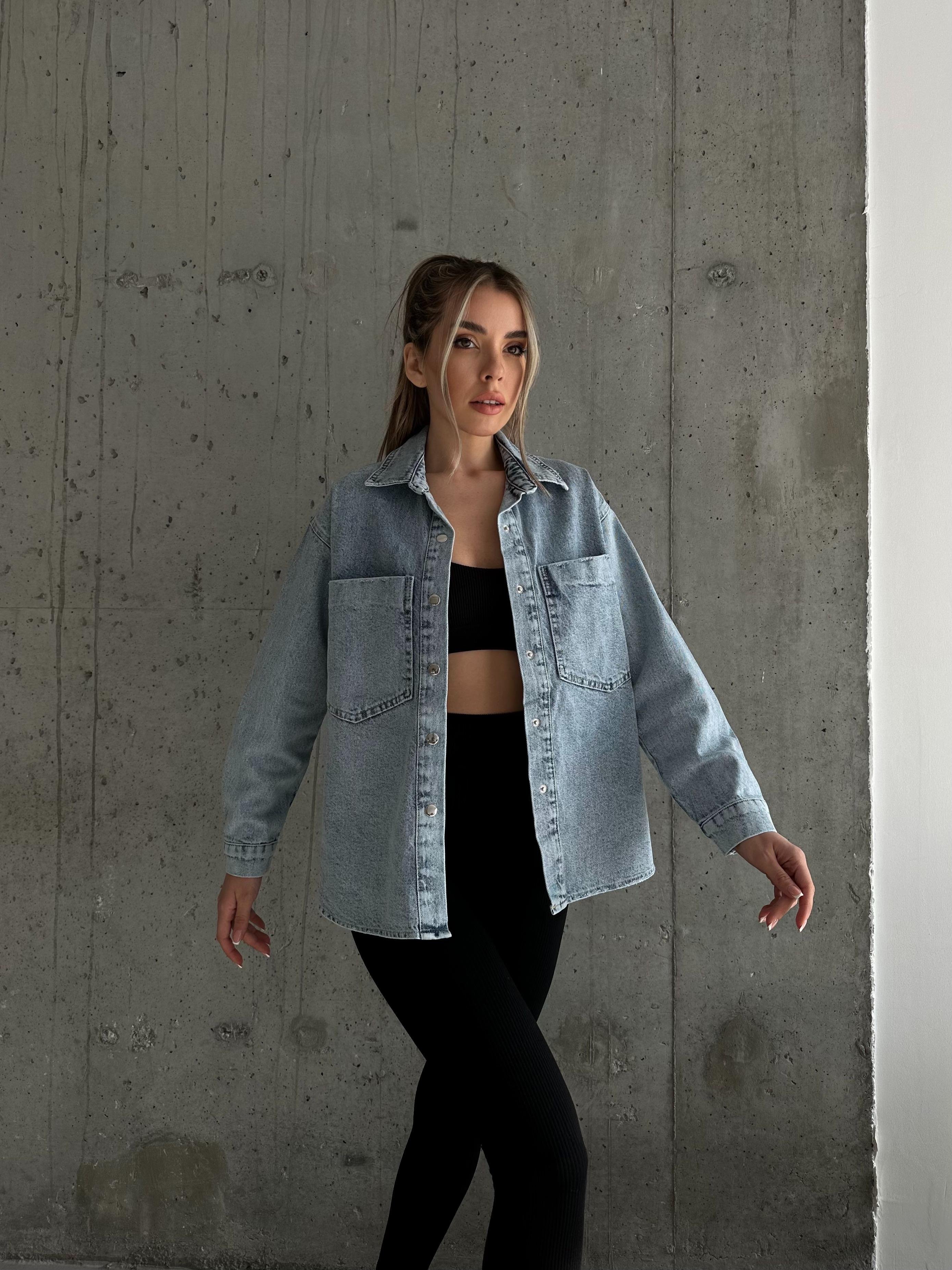 Chloe Çift Cep Denim Gömlek Mavi