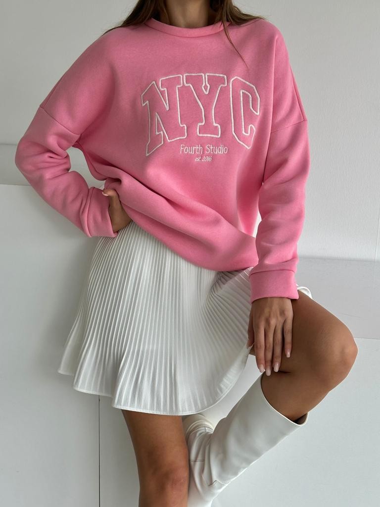 Nyc Baskılı Sweat Pembe