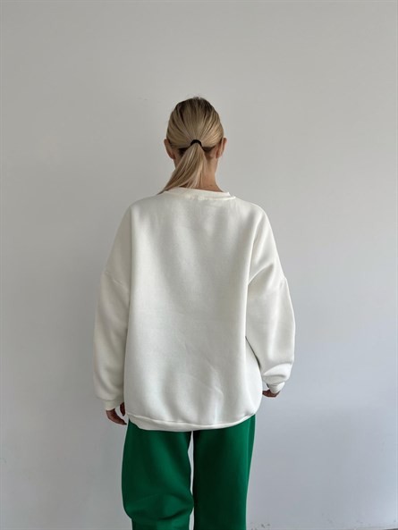 Active 3 İplik Şardonlu Oversize Sweatshirt Beyaz