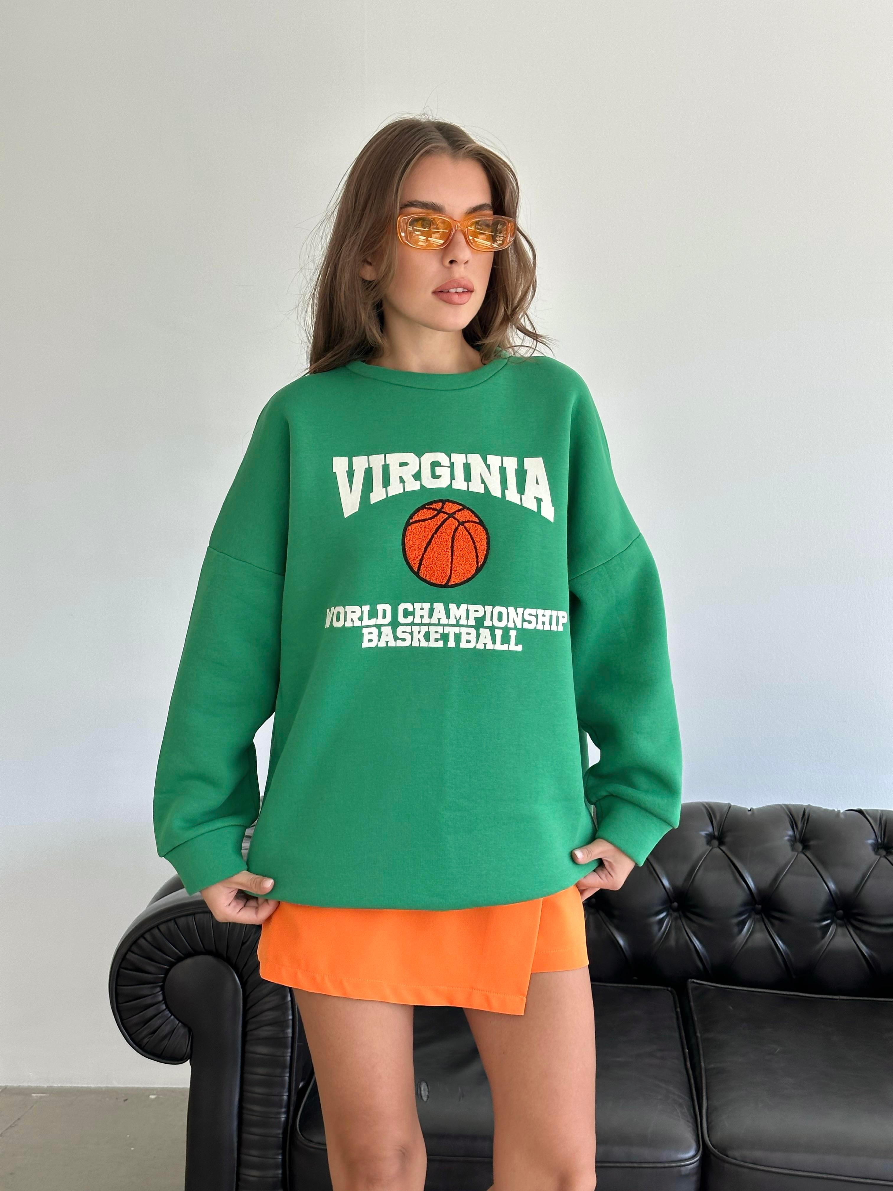 Virginia Basketball Oversize 3 İplik Sweatshirt Yeşil