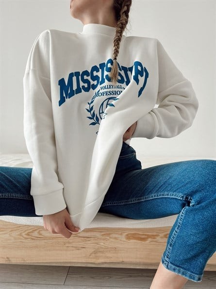 Mississippi 3 İplik Oversize Sweat Beyaz