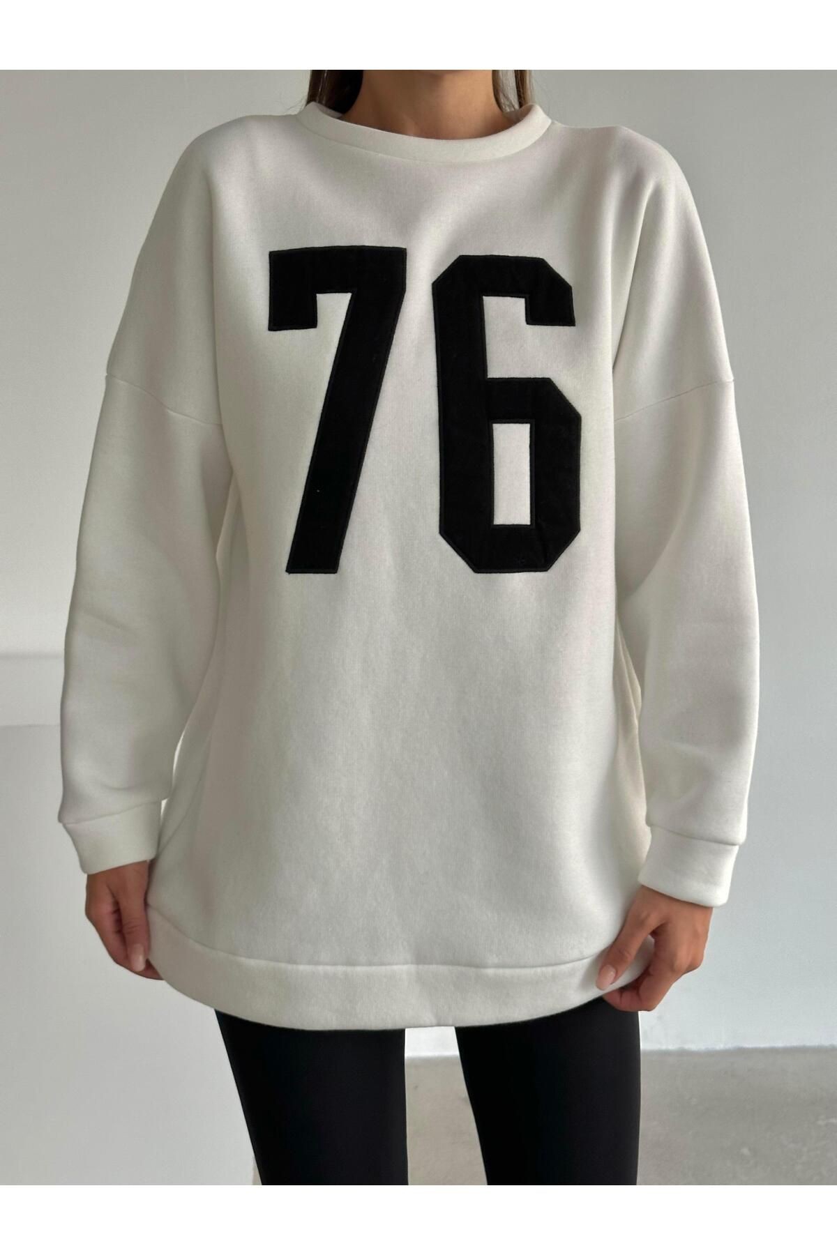 Seventy Six Baskı Sweat Beyaz